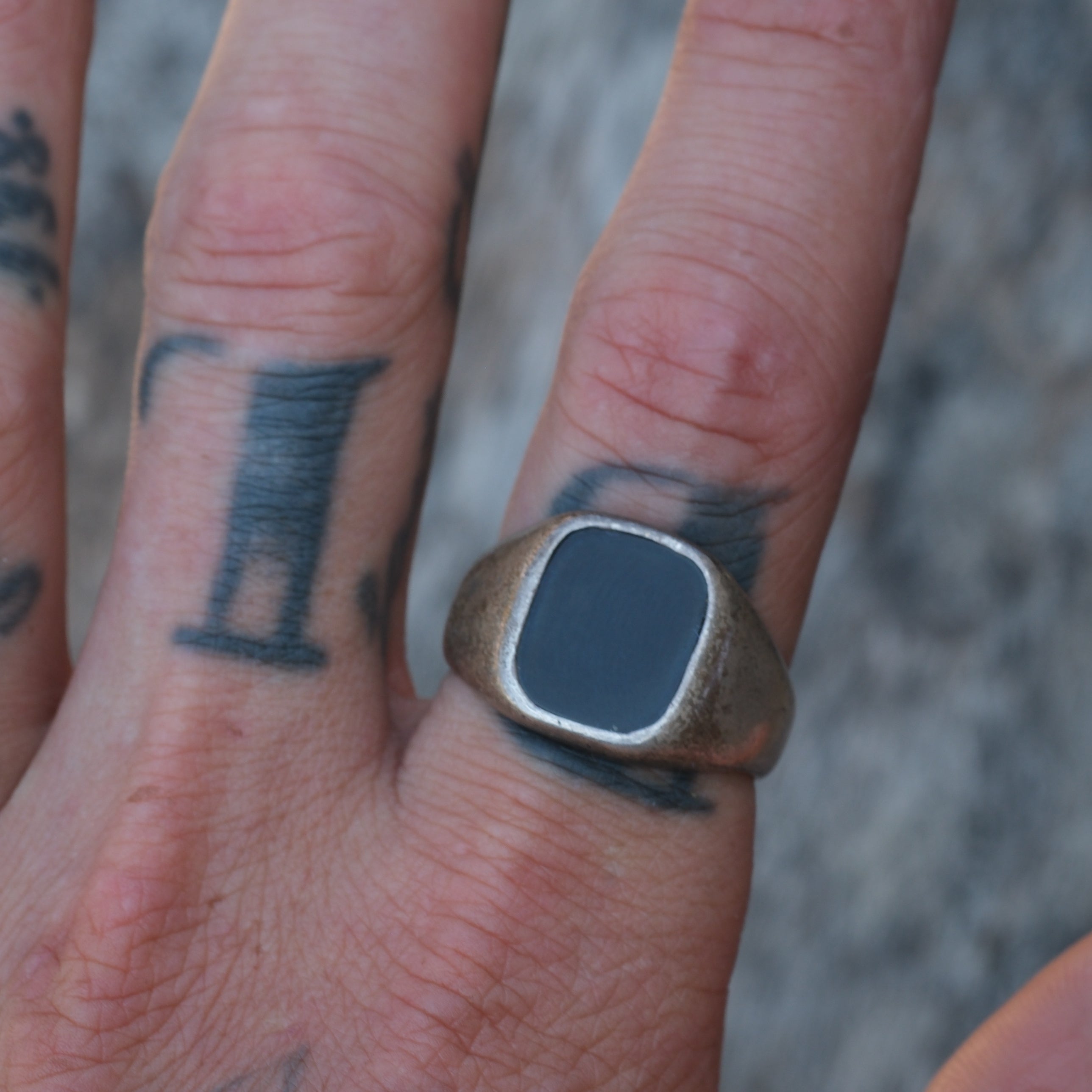Vintage Sterling Onyx Signet Ring 10.25