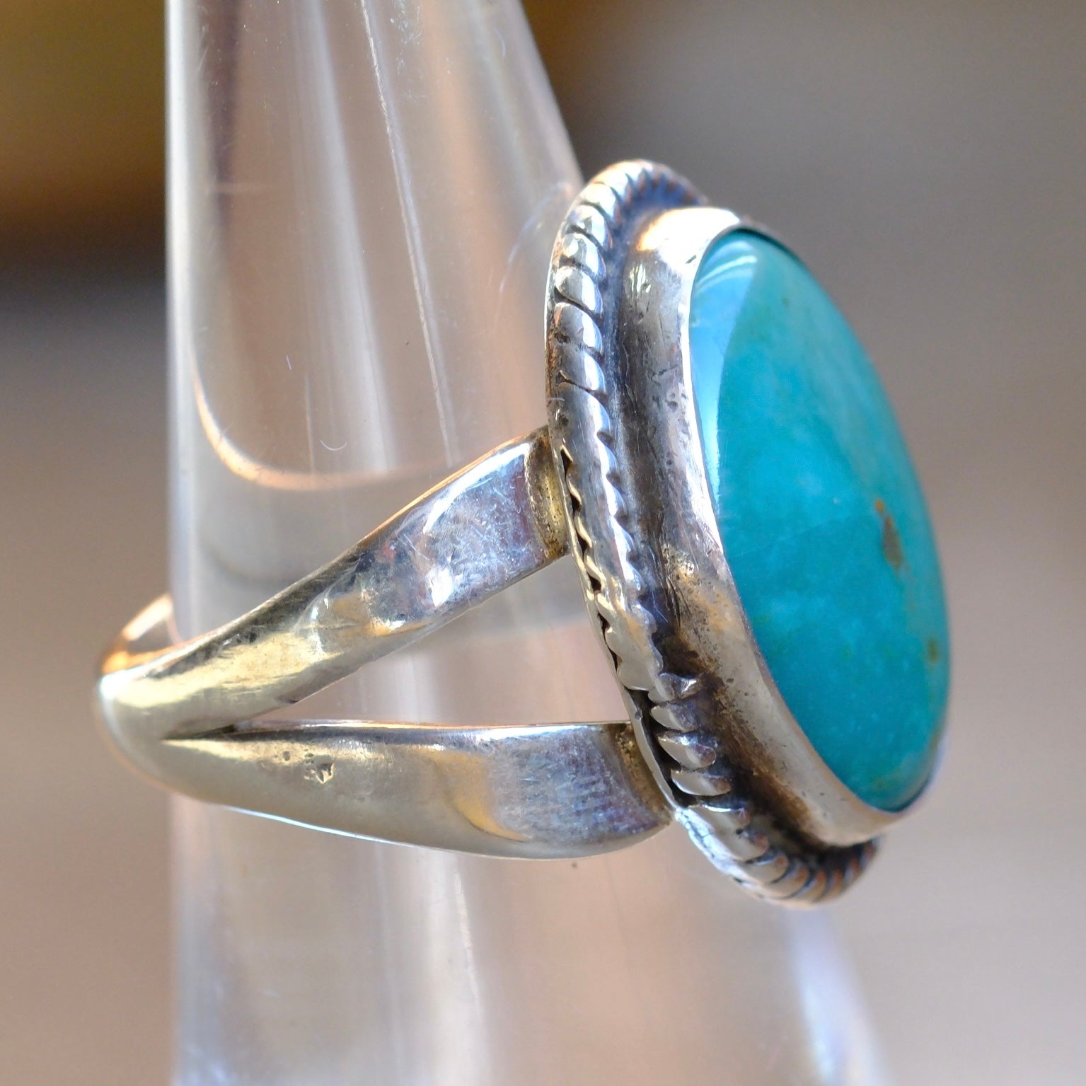 Vintage Sterling Turquoise Roper Ring 5.75