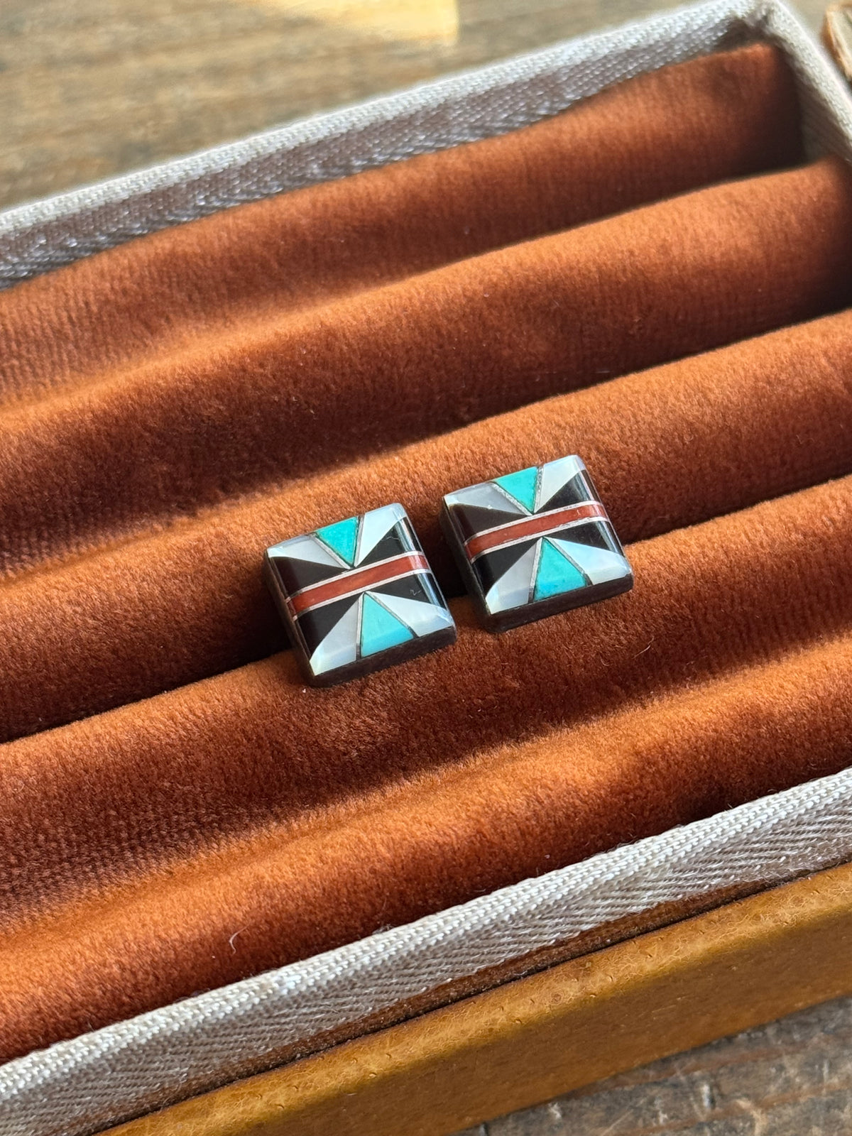 Vintage Sterling Silver Mutistone Inlay Earrings