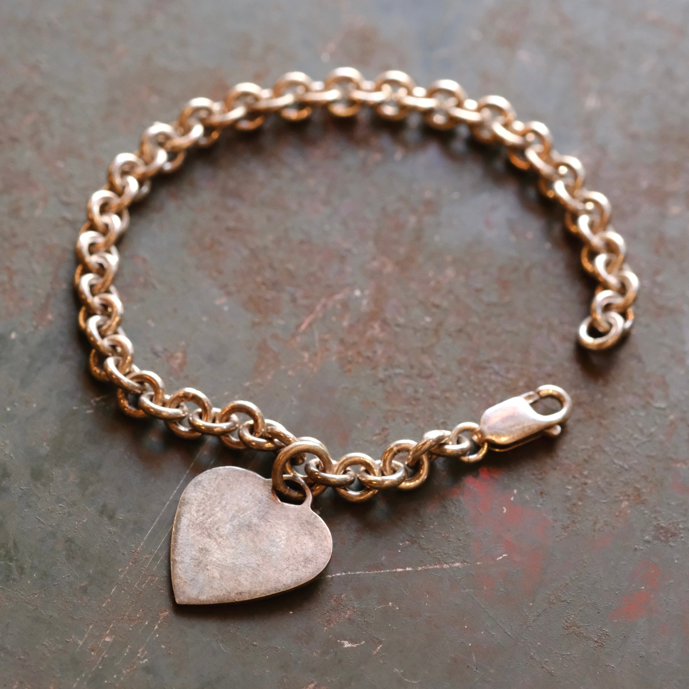 Vintage Sterling Silver Heart Id Chain Bracelet