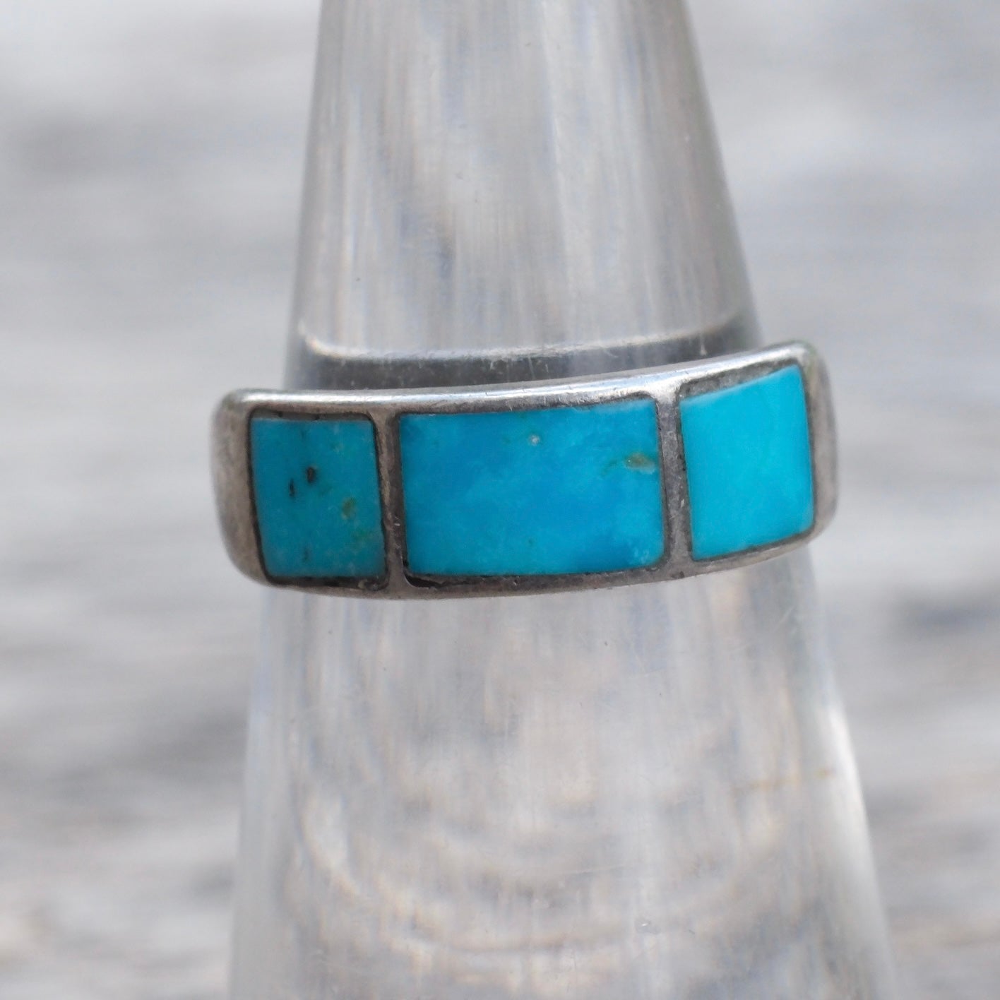 Vintage Sterling Turquoise Inlay Band Ring 5.5