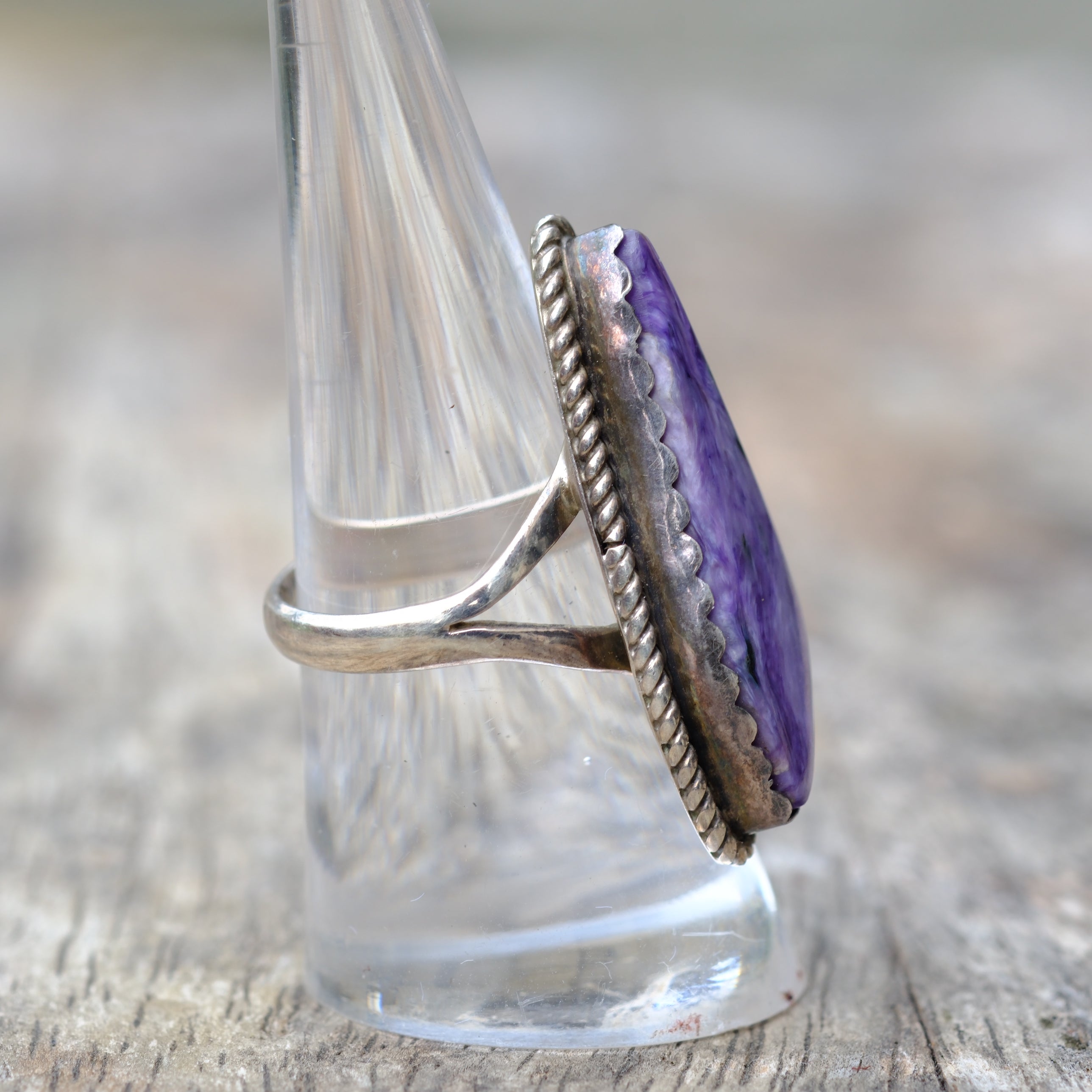 Vintage Sterling Charoite Roper Ring 8
