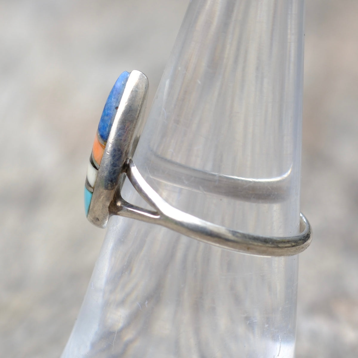 Vintage Sterling Multi Stone Inlay Ring 6.25