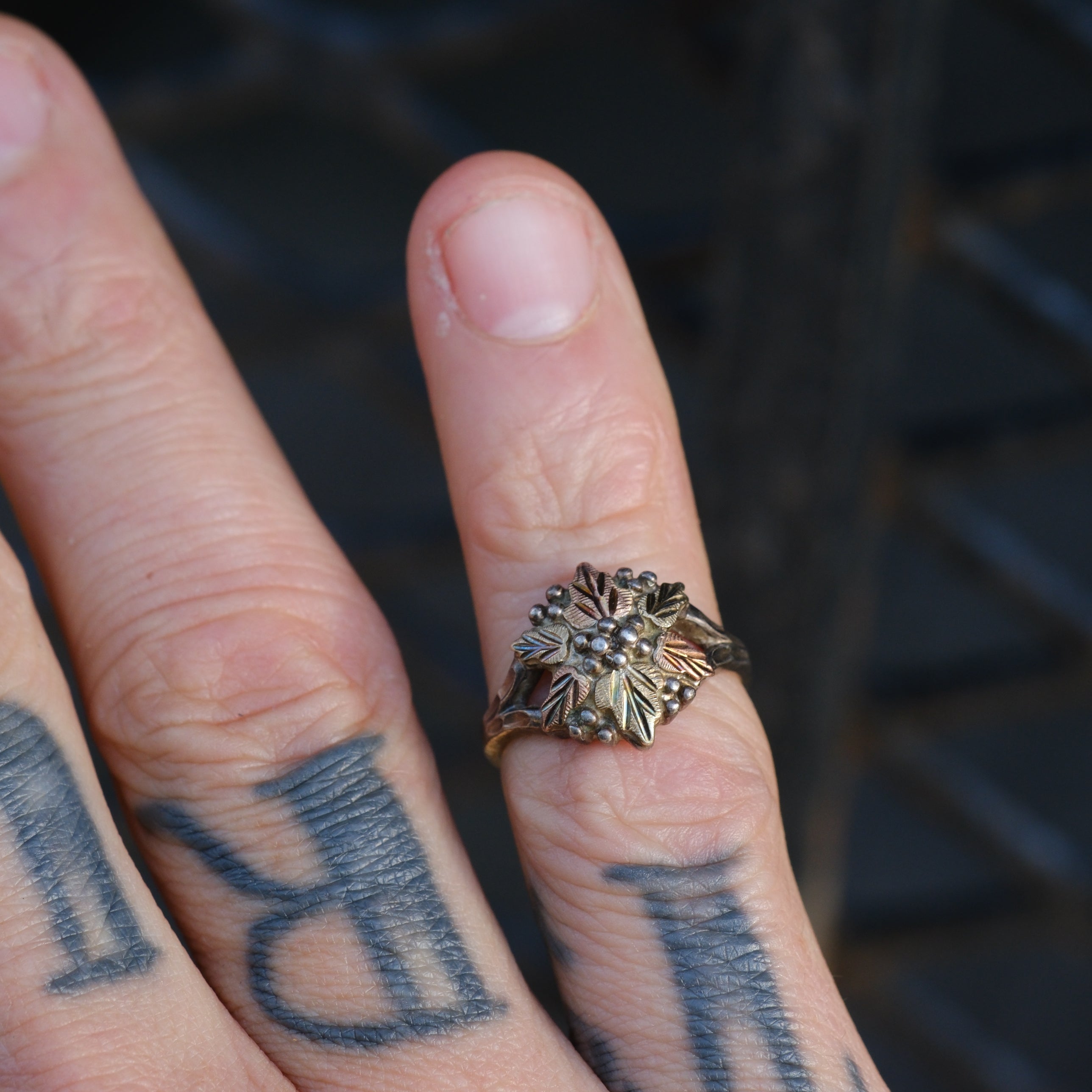 Vintage Sterling and Gold Leaf Ring 4.75