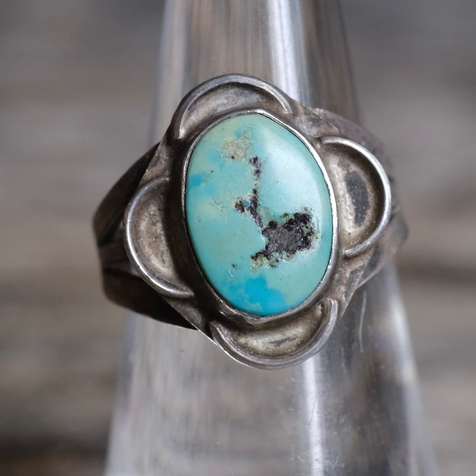 Vintage Sterling Turquoise Florette Ring 5.75