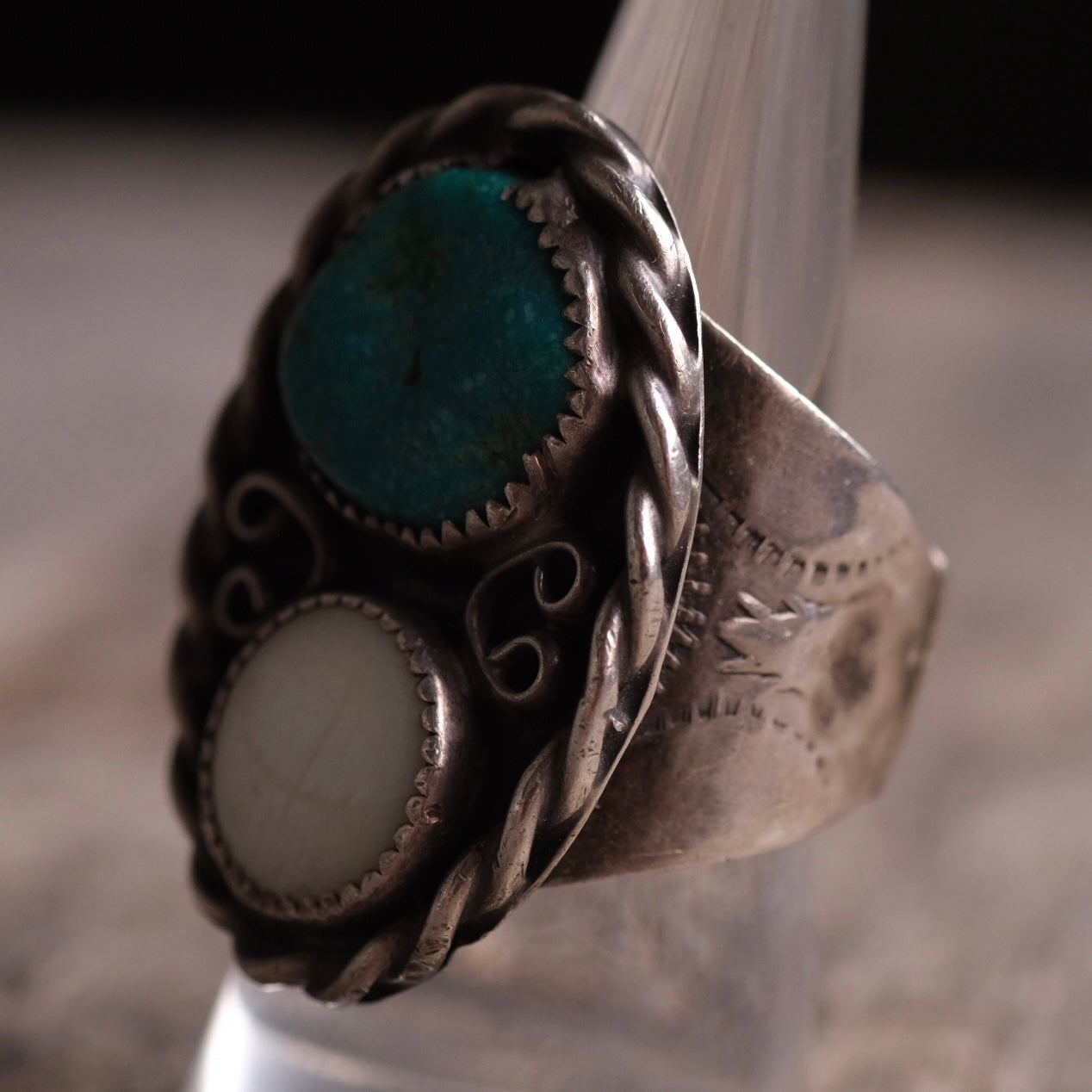 Vintage Sterling Turquoise and Mother Of Pearl Ring 9.5