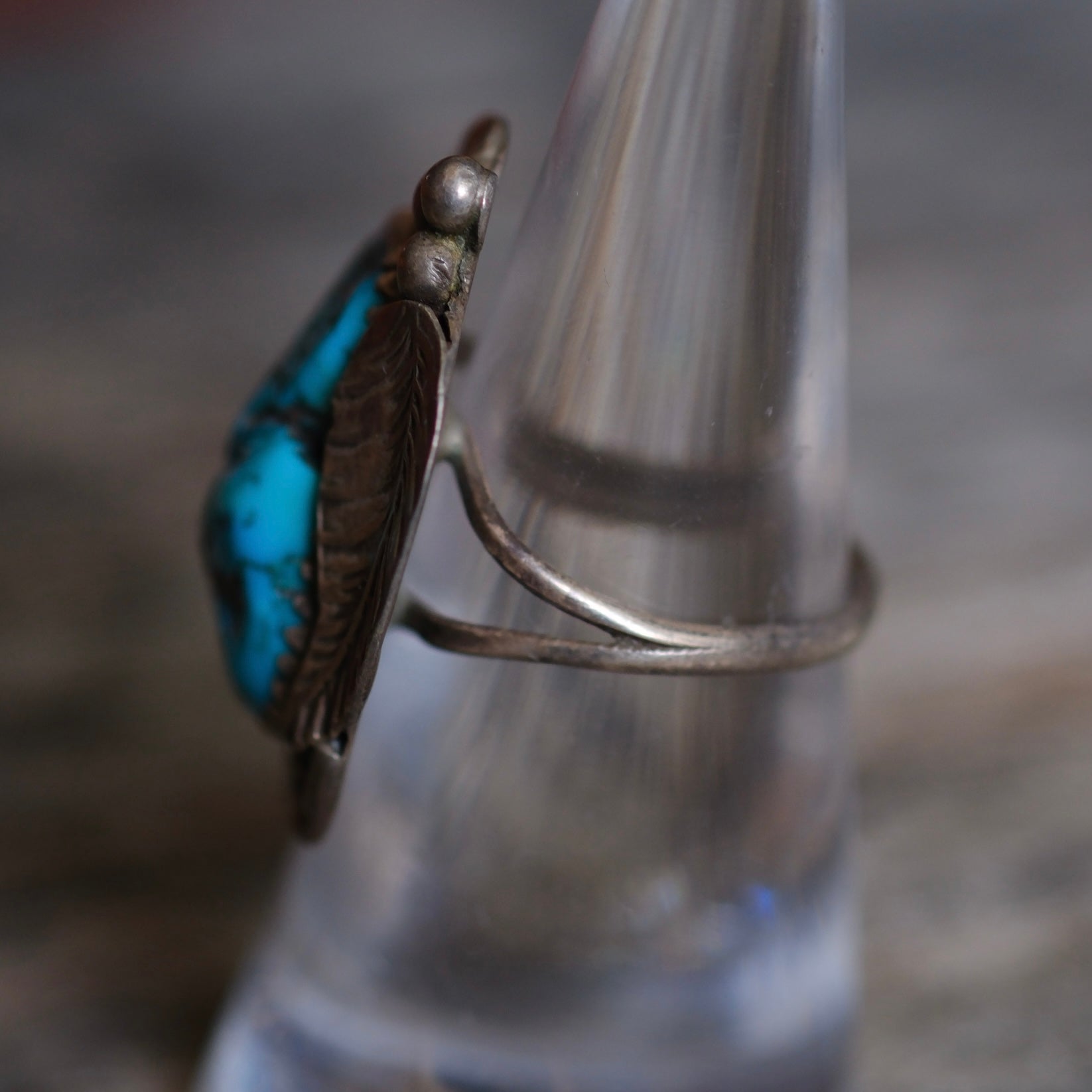 Vintage Sterling Chunky Turquoise Feather Ring 6.75