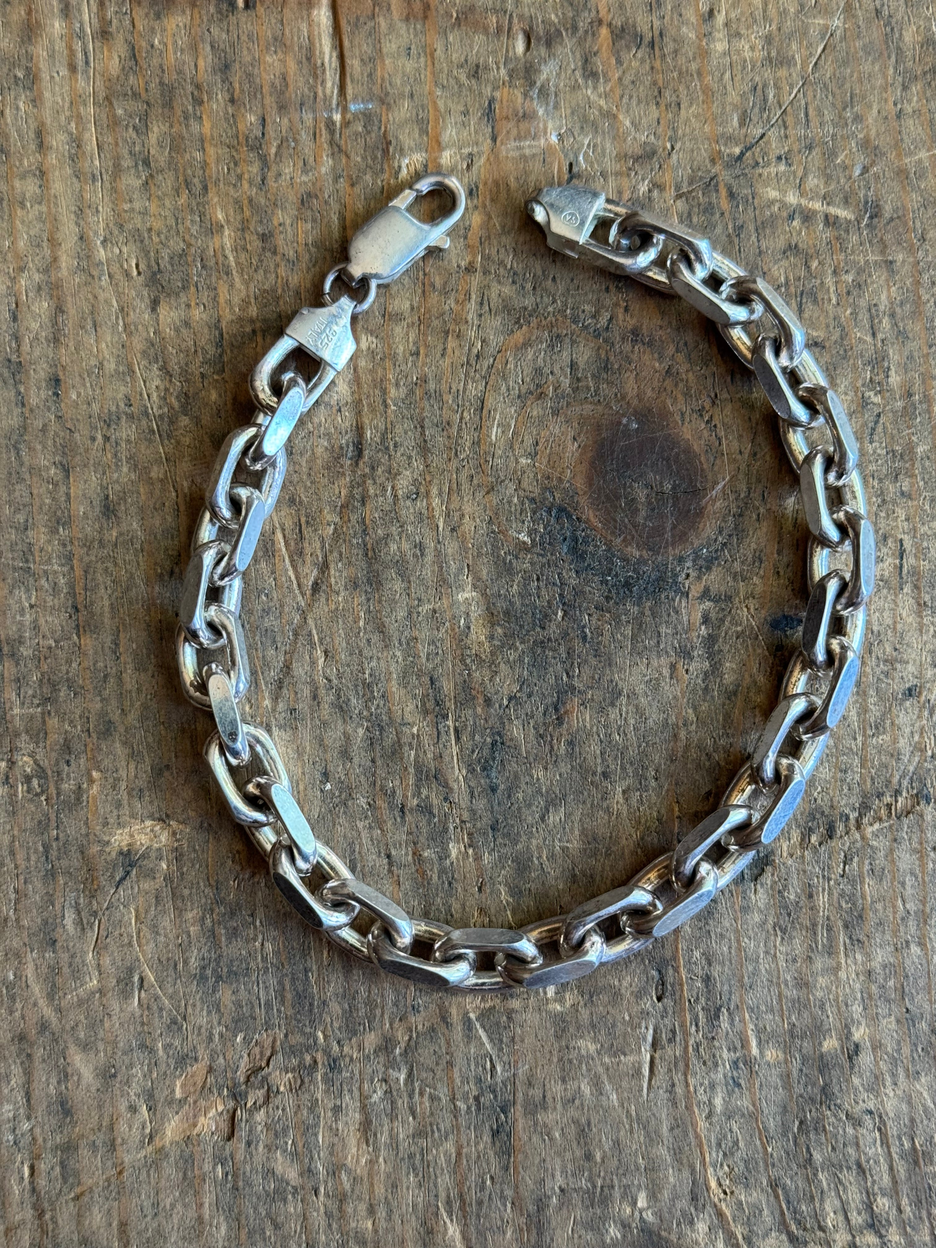Vintage Sterling Silver Heavy Square Side Cable Chain Bracelet 9"