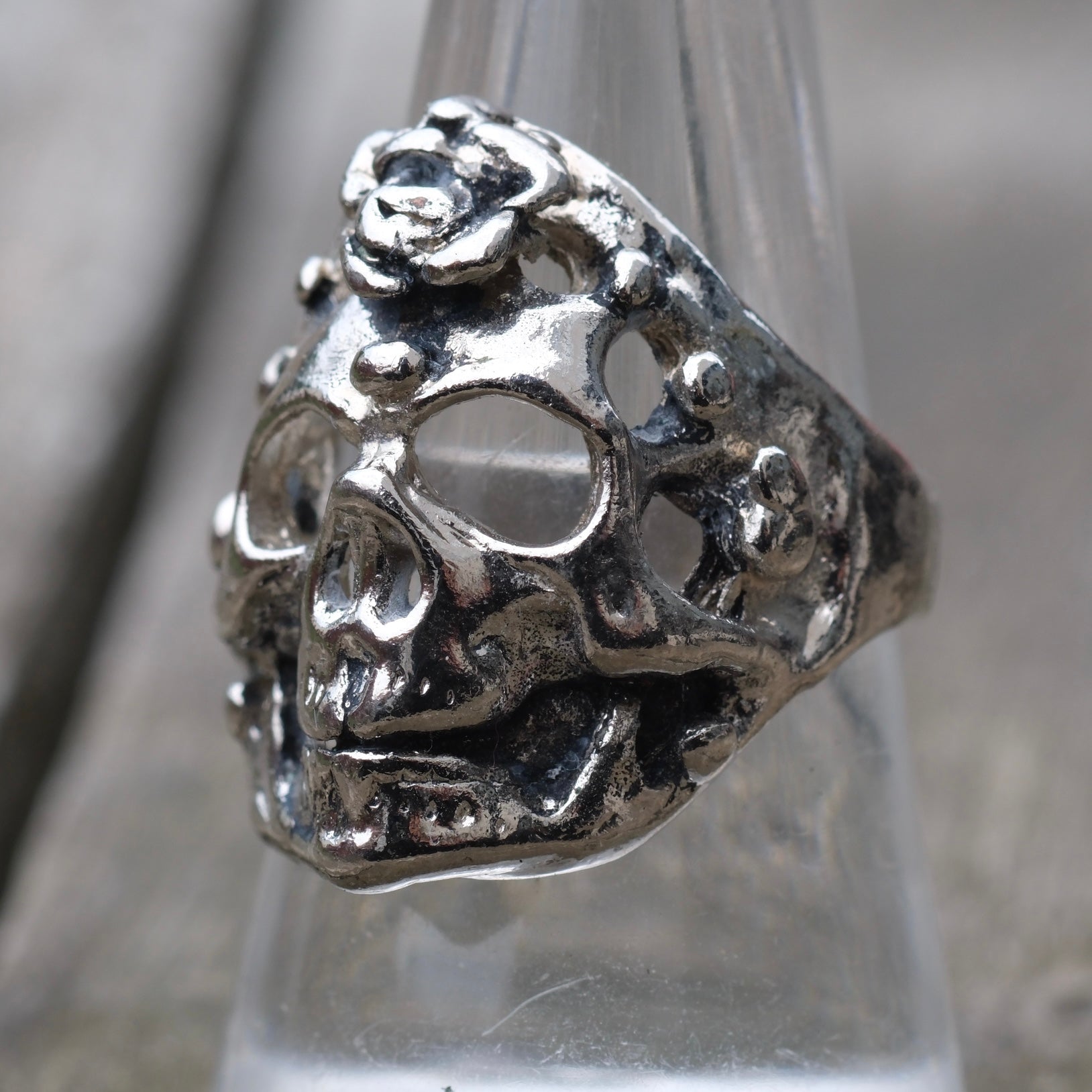 Vintage White Bronze Biker Ring 8.5