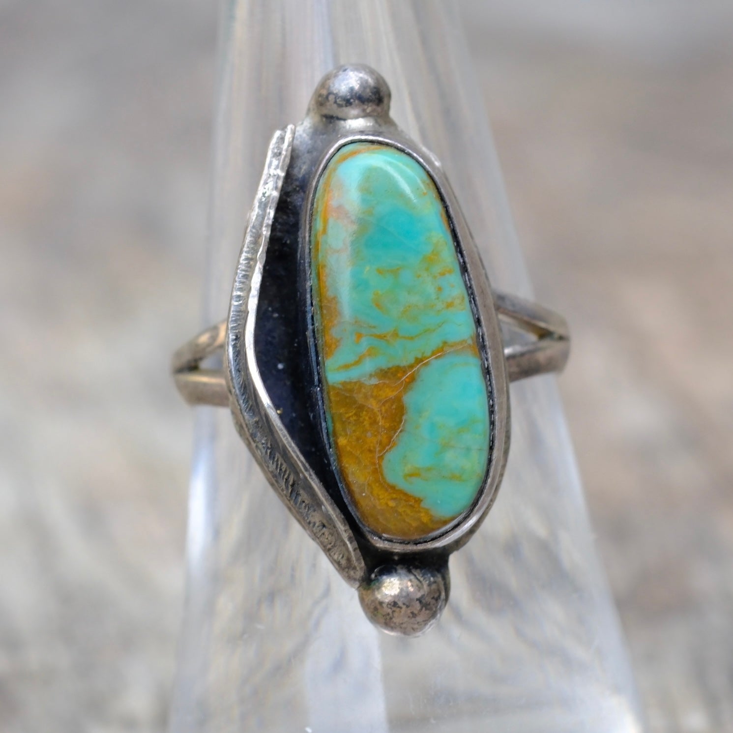 Vintage Sterling Turquoise Feather Ring 7