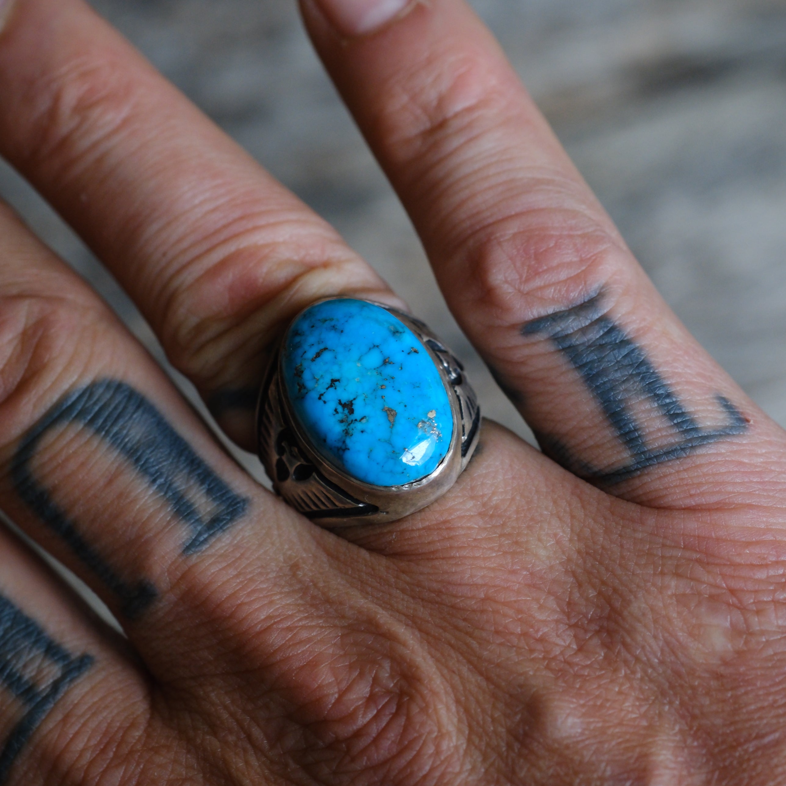 Vintage Sterling Bells Trading Post Turquoise Thunderbird Ring 8.5