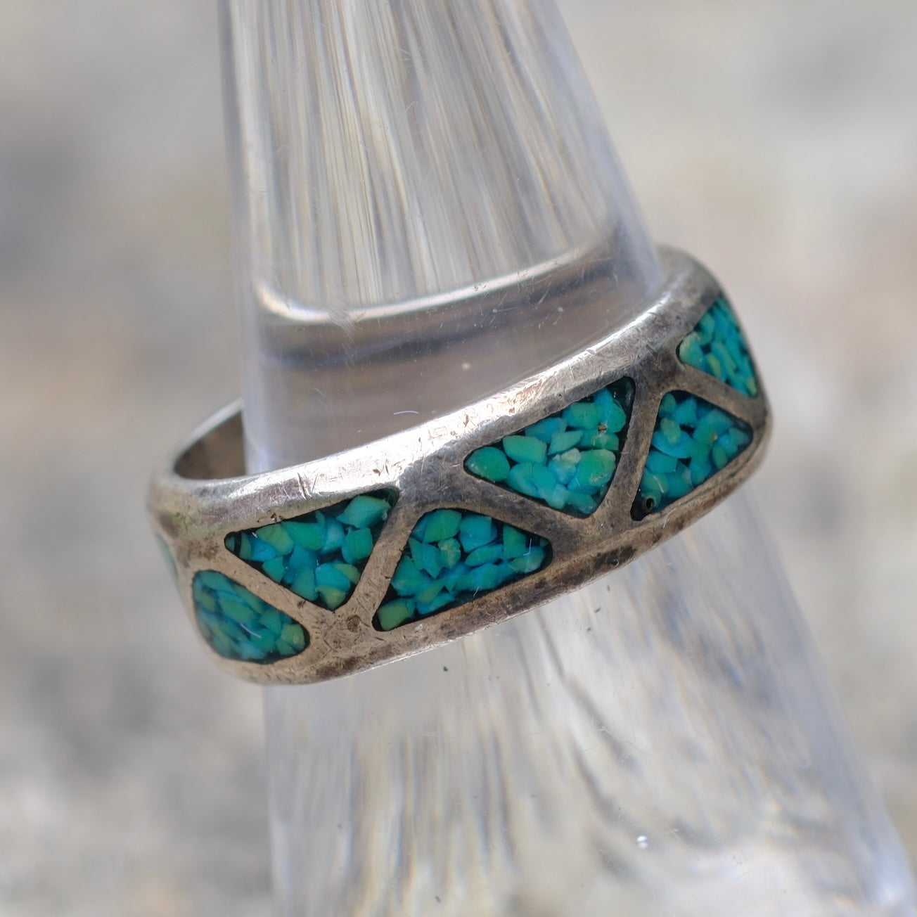 Vintage Sterling Crushed Turquoise Inlay Ring 7
