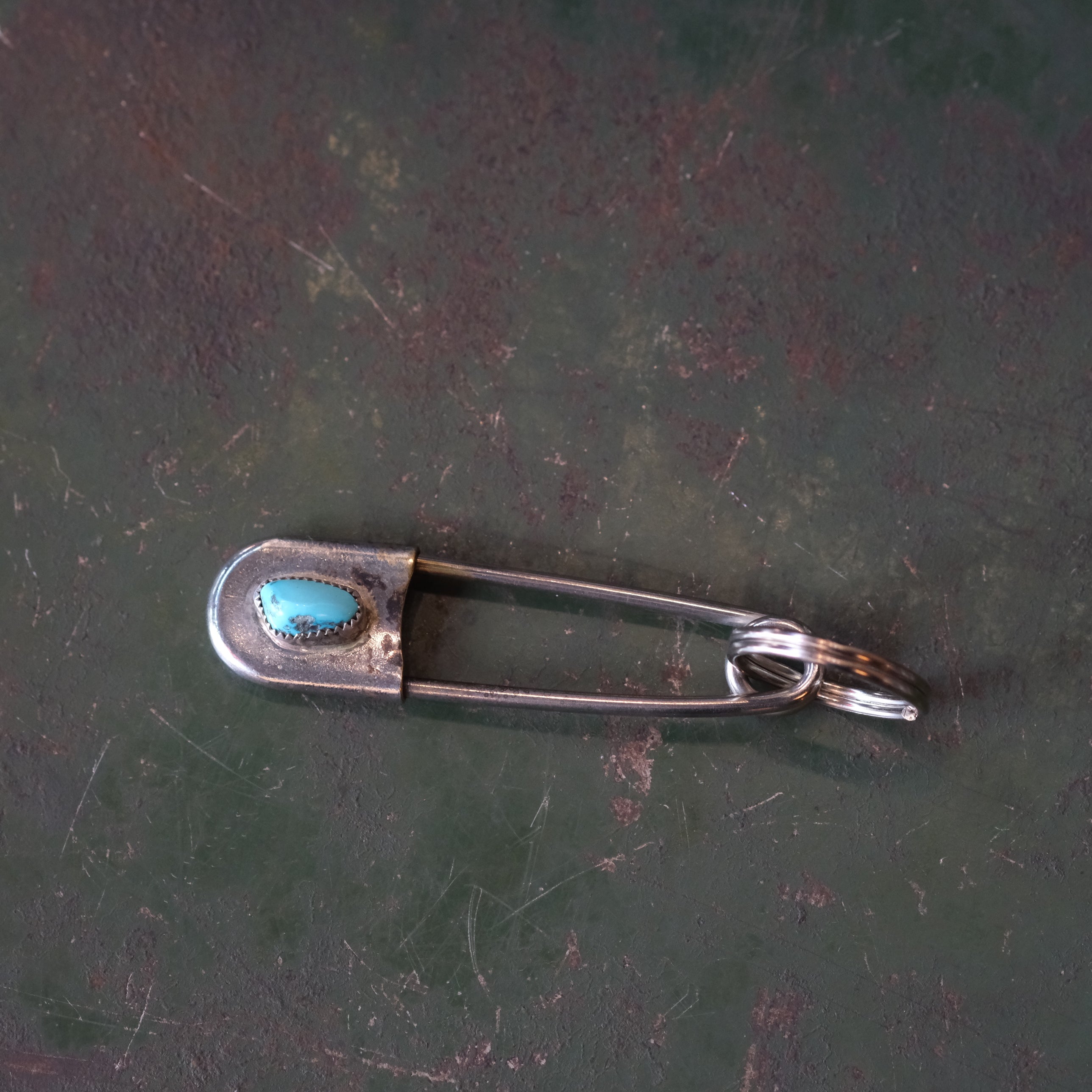 Vintage Turquoise Safety Pin Keychain 3"