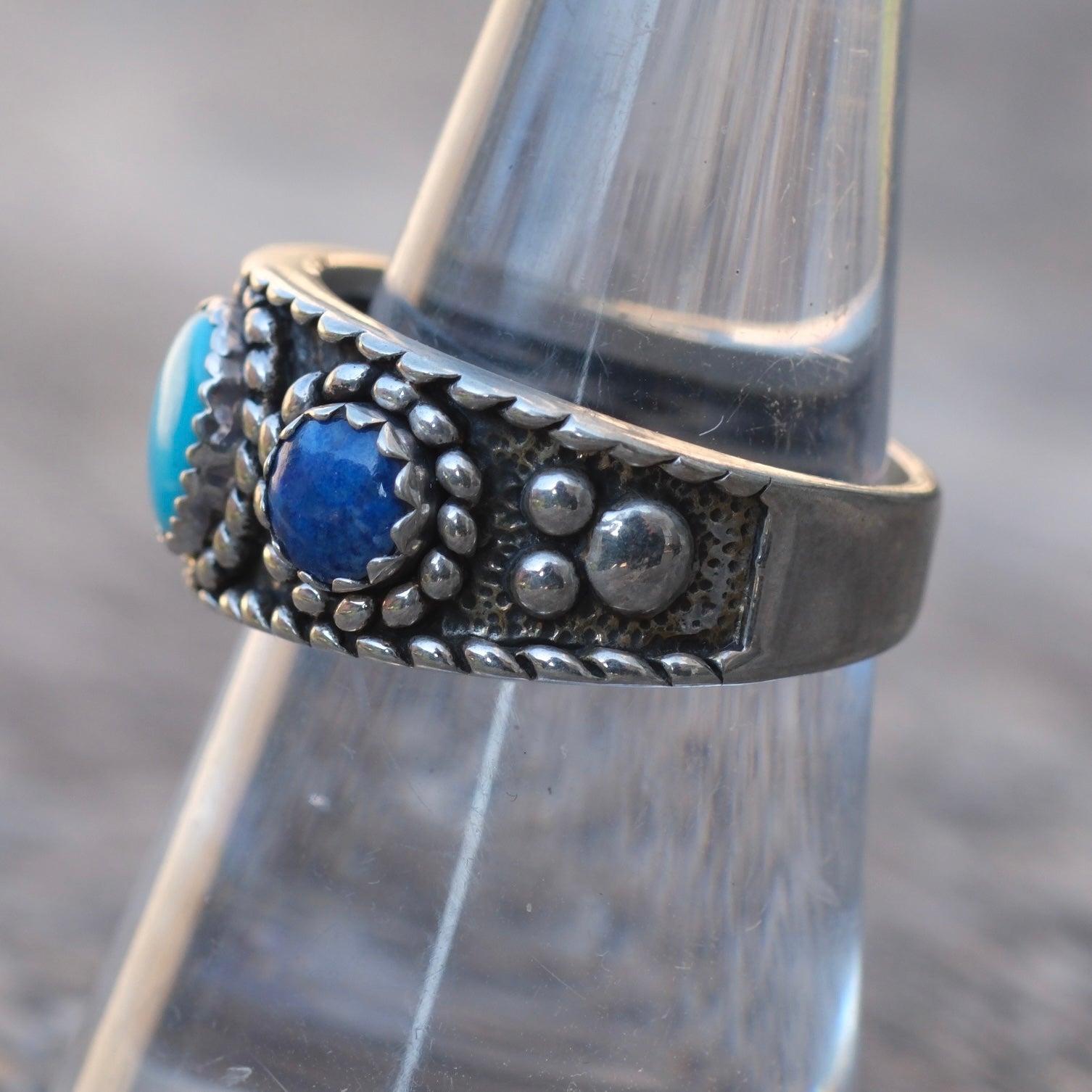 Vintage Sterling Turquoise and Lapis Ring 8