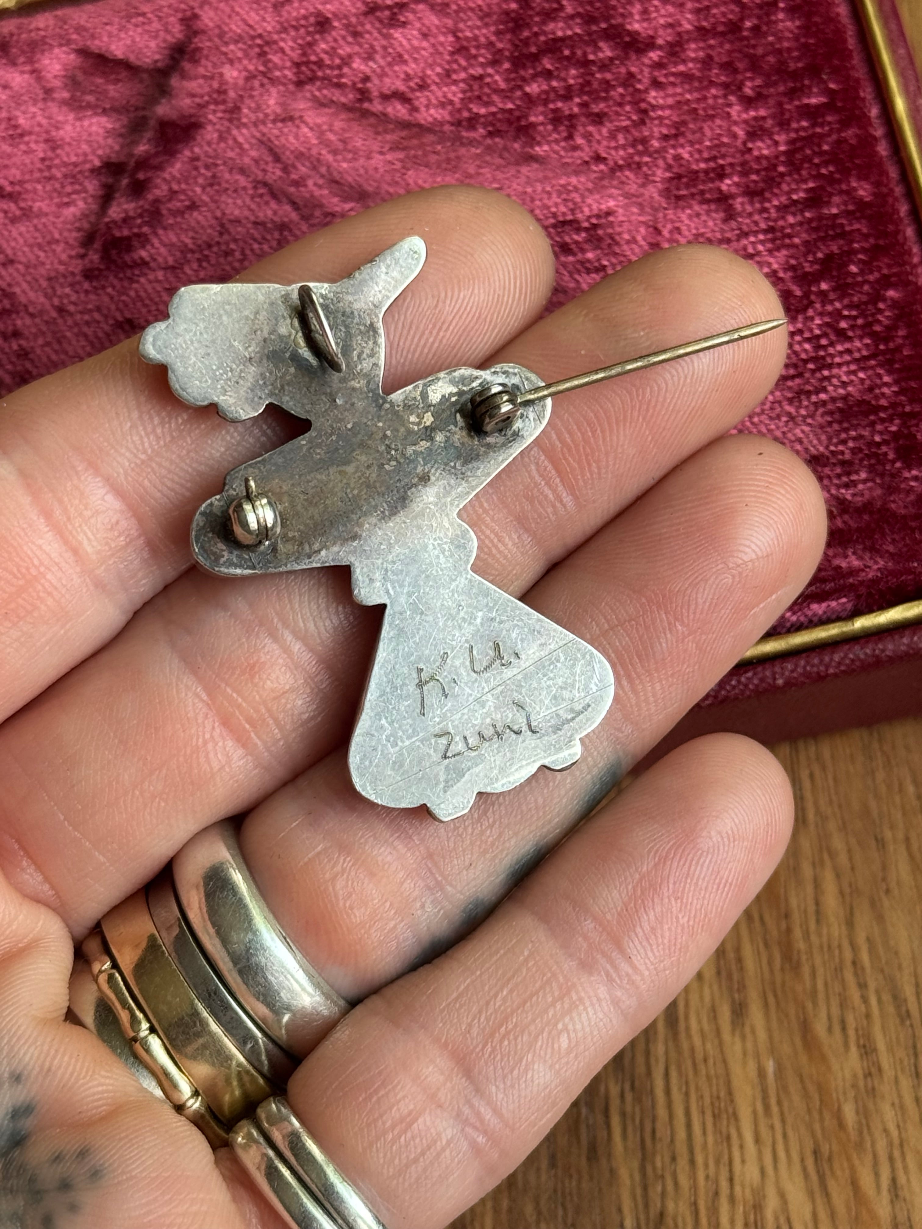 Vintage Sterling Silver Multistone Inlay Thunderbird Pin/Pendant