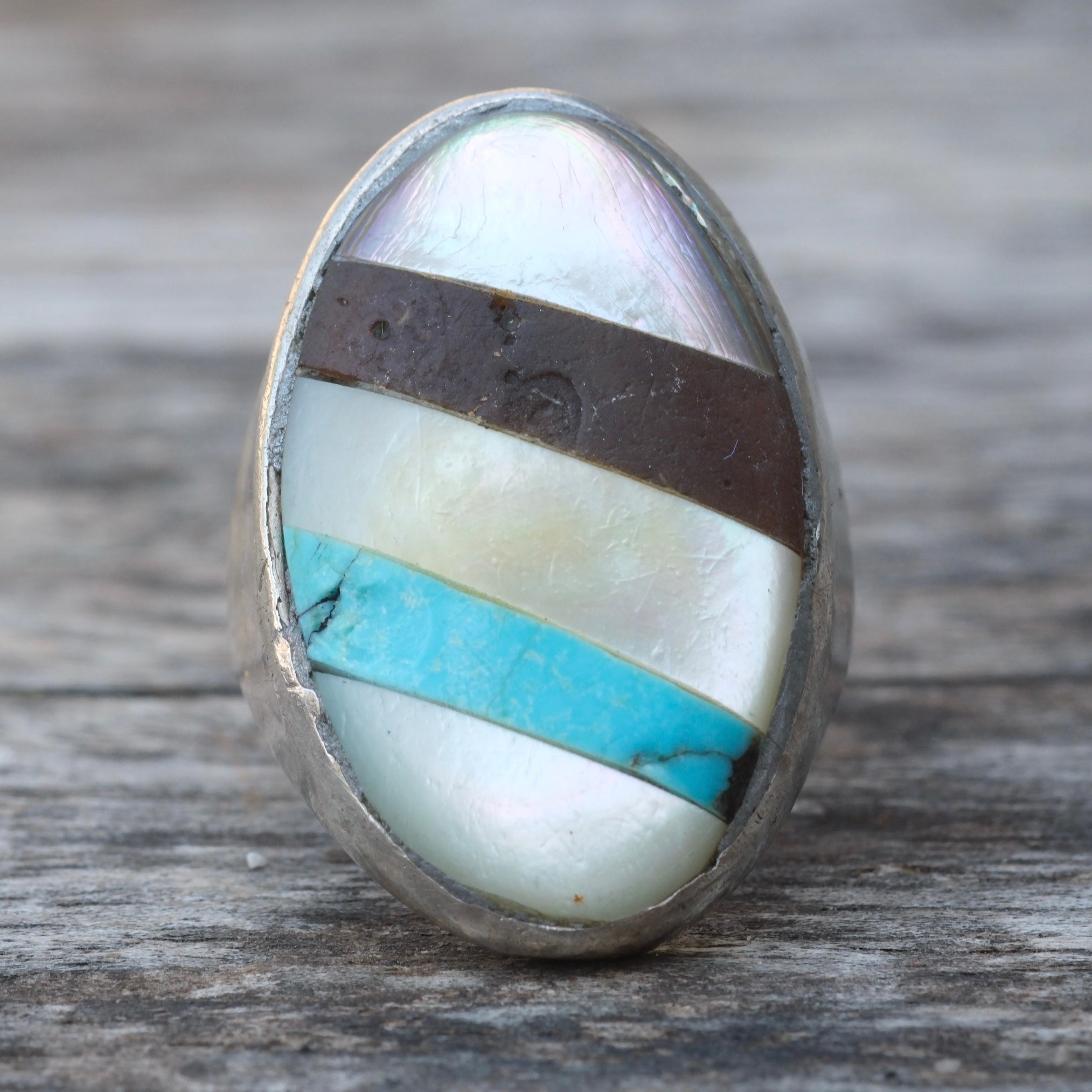 Vintage Sterling Multistone Inlay Ring 9.75