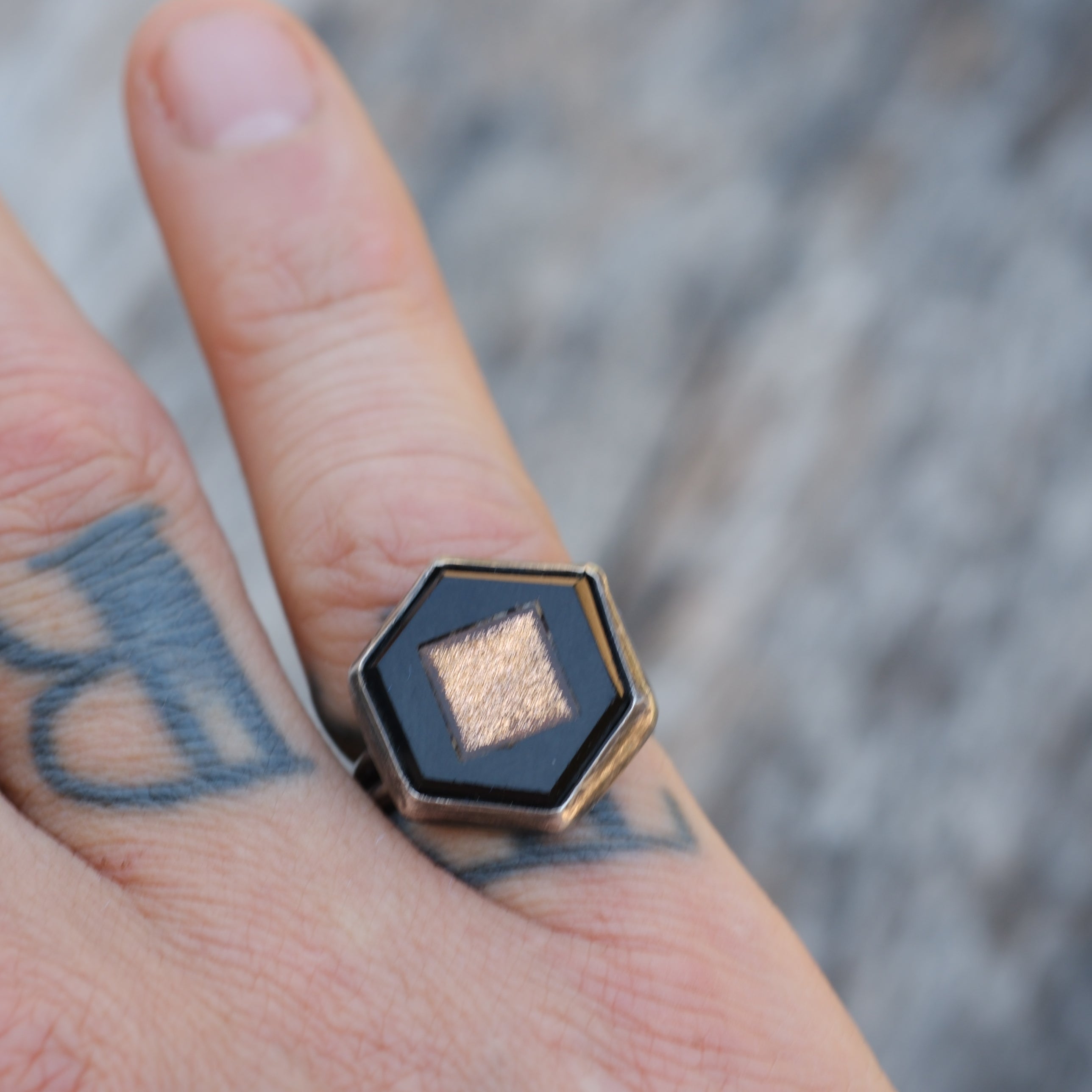 Vintage Sterling Goldstone Inlay Ring 5.75