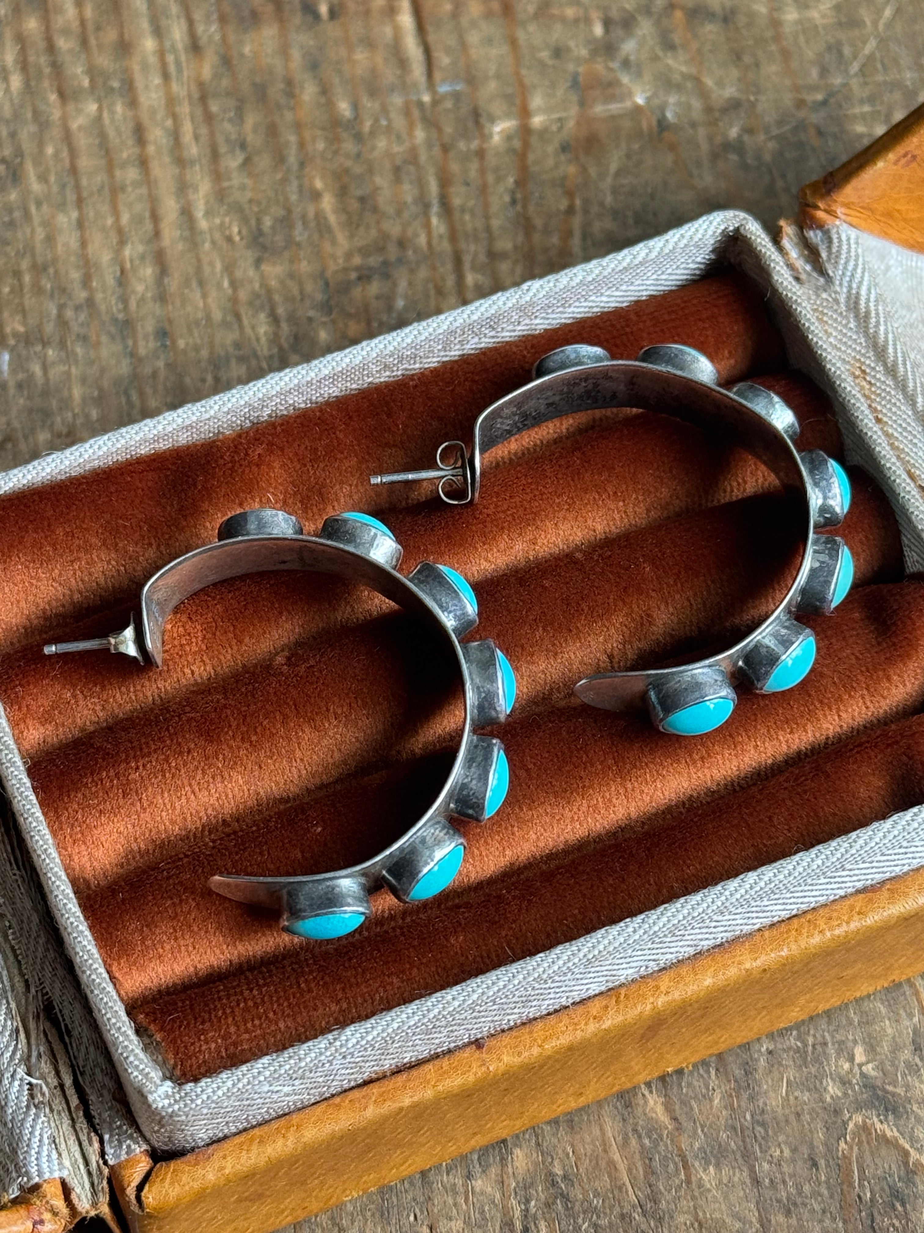 Vintage Sterling Silver Turquoise Hoops