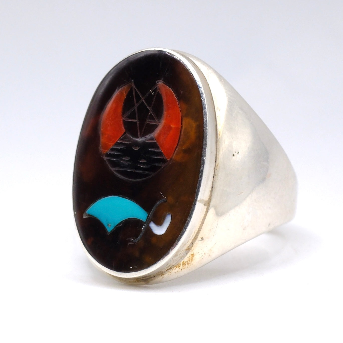 Vintage Sterling Zuni Inlay Shriners Ring 11.25