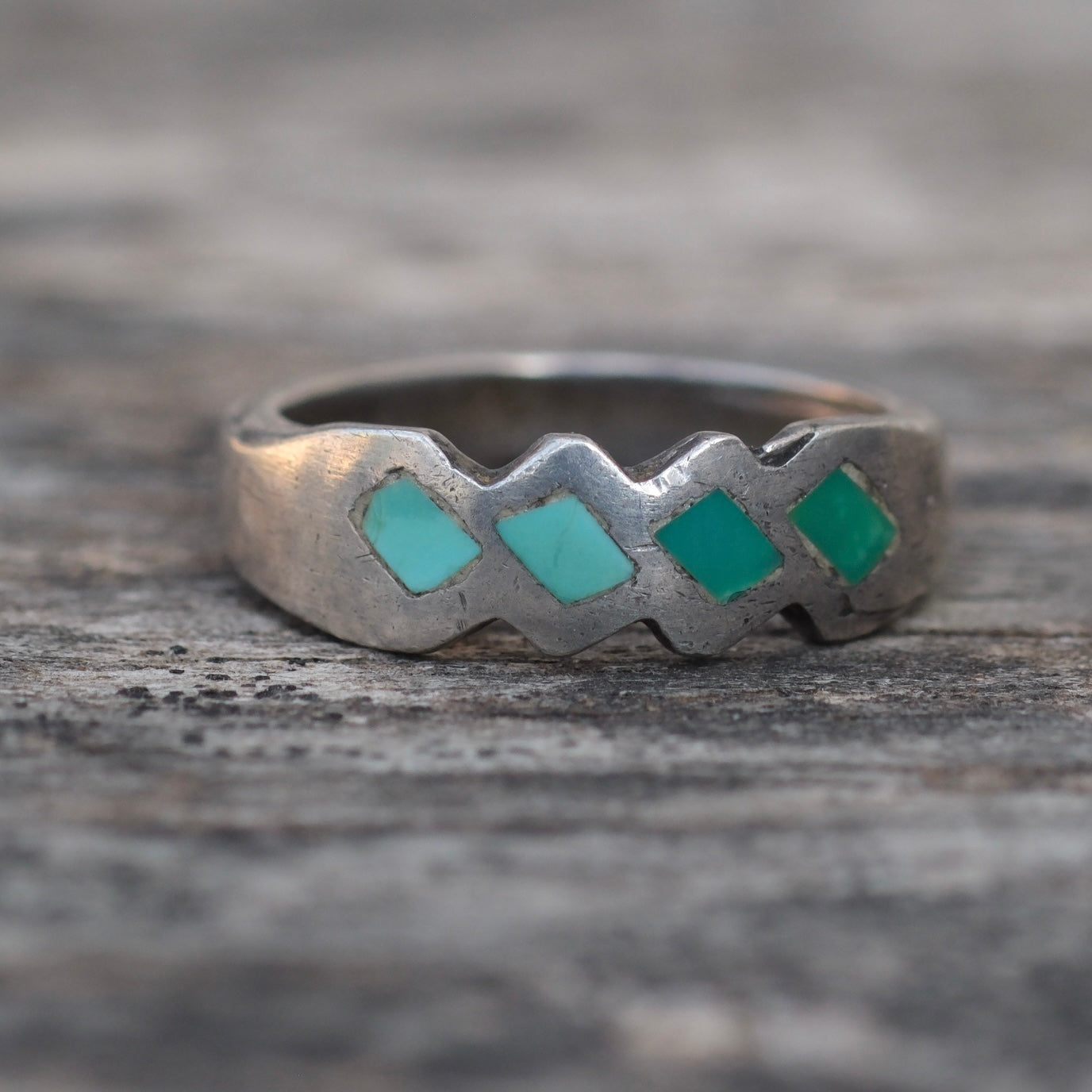Vintage Sterling Turquoise Inlay Band Ring 5.25