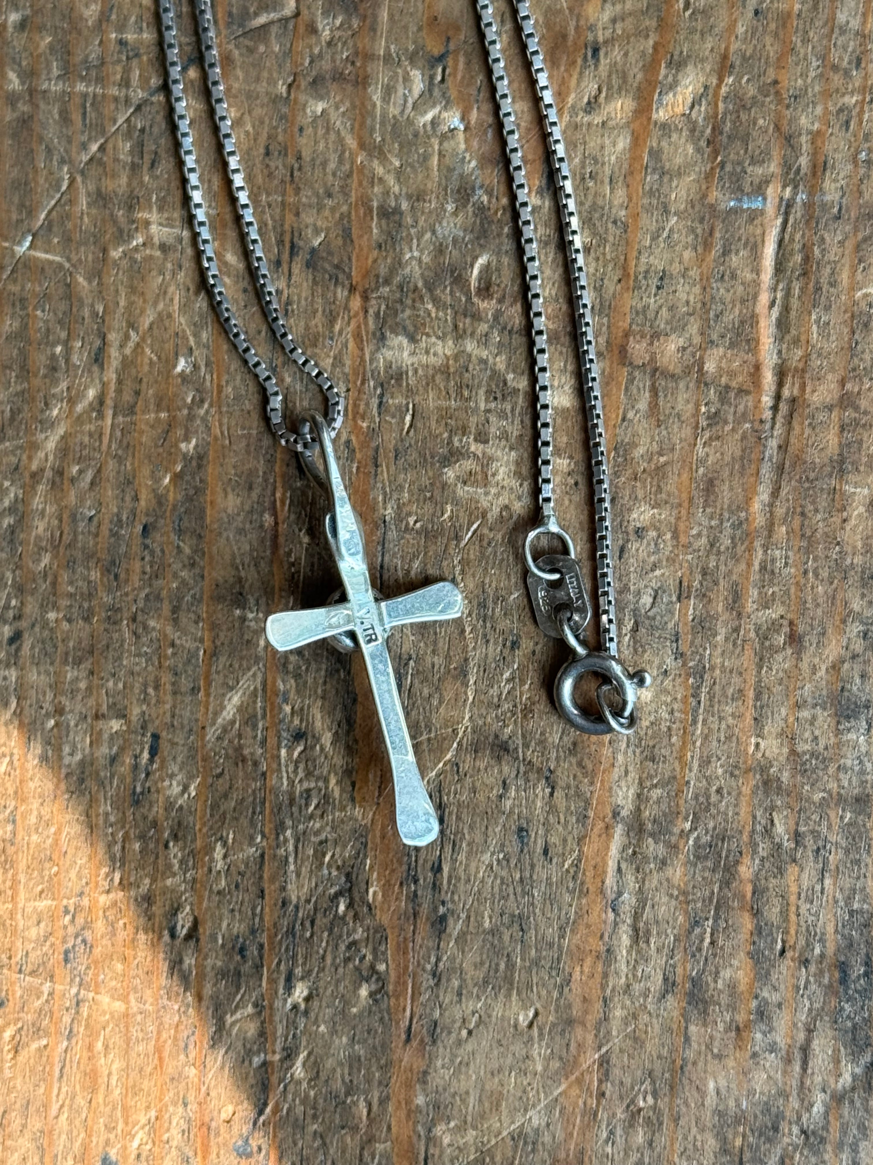 Vintage Sterling Silver Turquoise Cross 16" Necklace