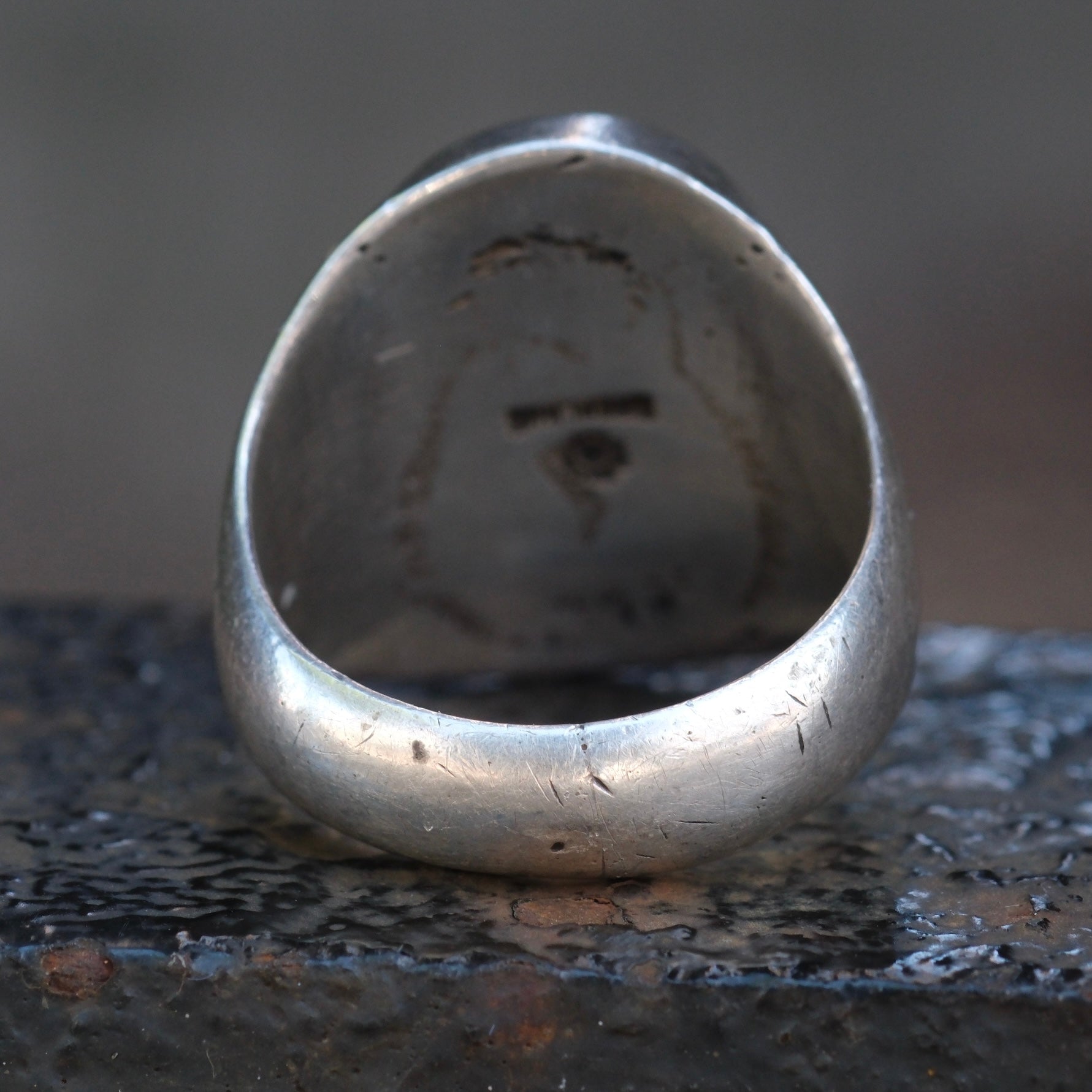 Vintage Sterling Turquoise Stamped V Trading Post Ring 9