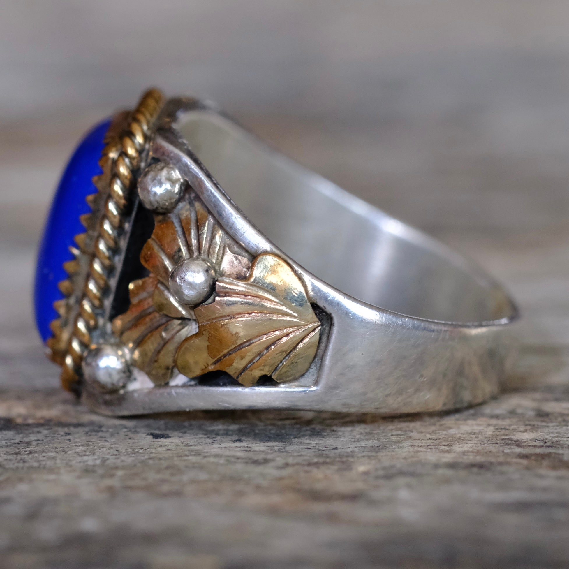 Vintage Sterling Lapis Feather Ring 12.75