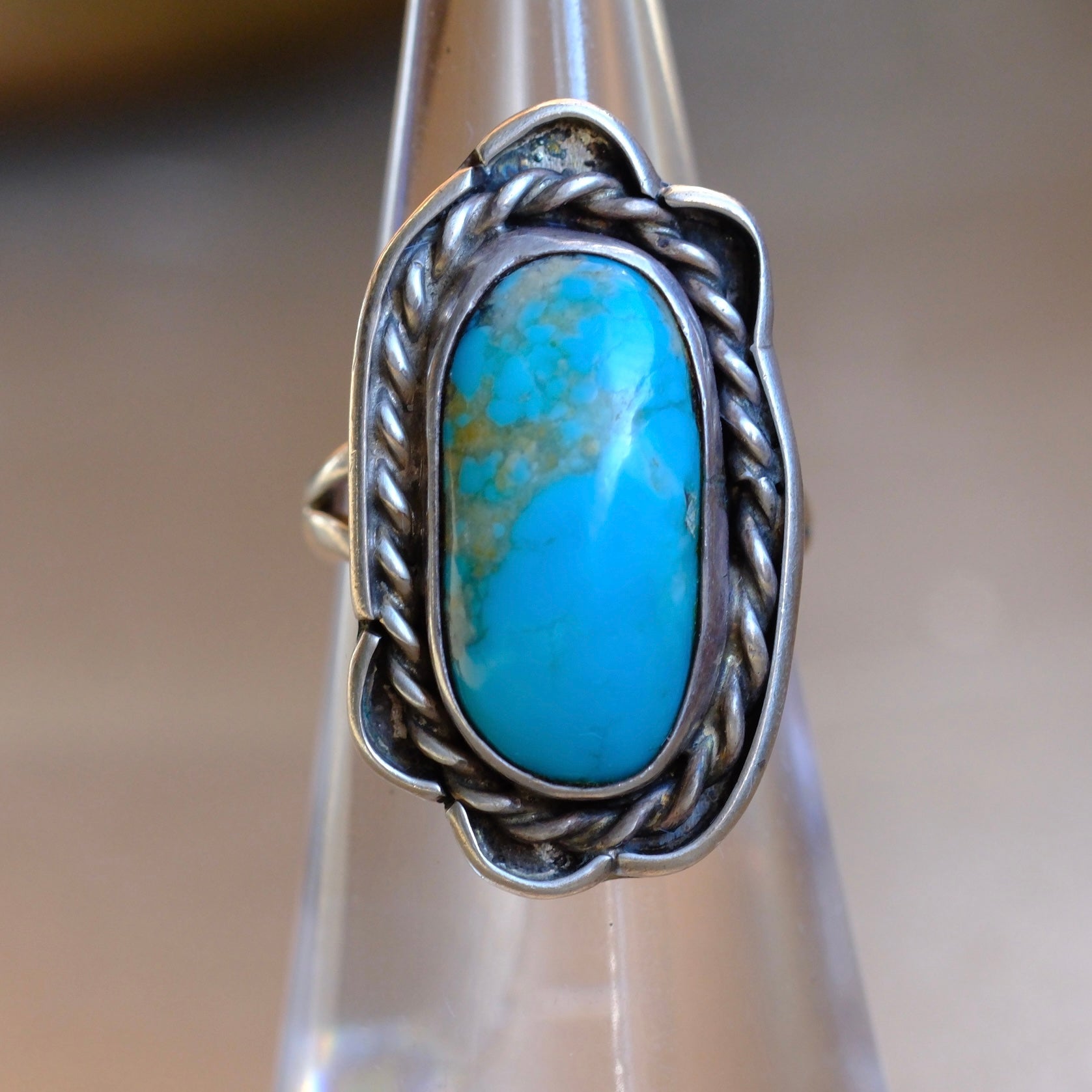 Vintage Sterling Turquoise Roper Ring 4.75