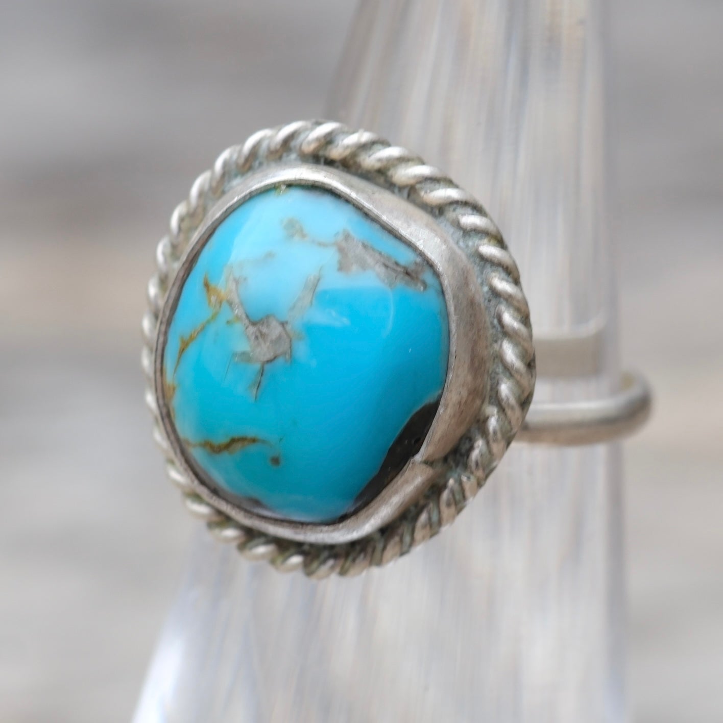 Vintage Sterling Turquoise Roper Ring 2