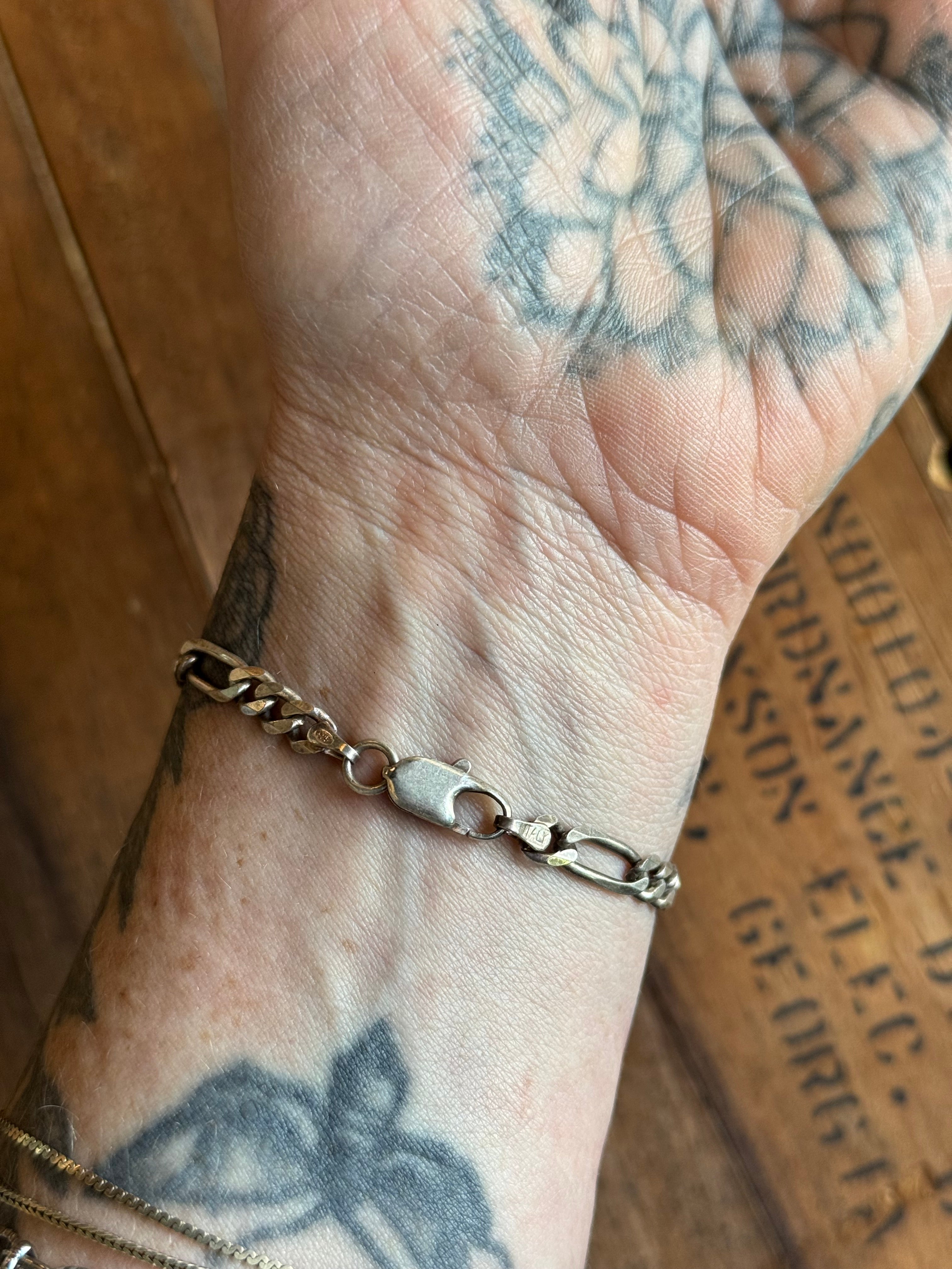 Vintage Sterling Silver Medical ID Figaro Chain Bracelet