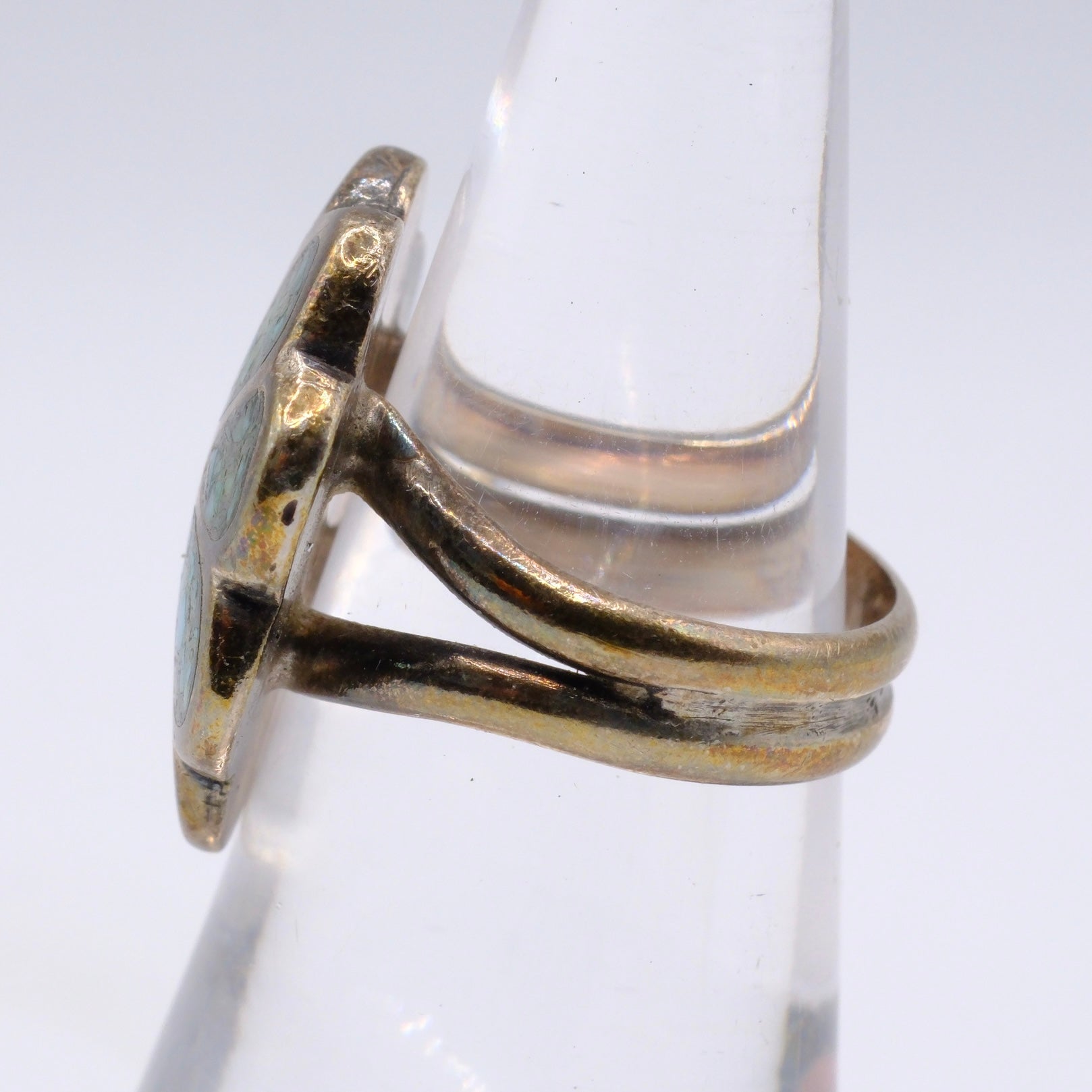 Vintage Sterling Turquoise Inlay Floral Ring 6.25