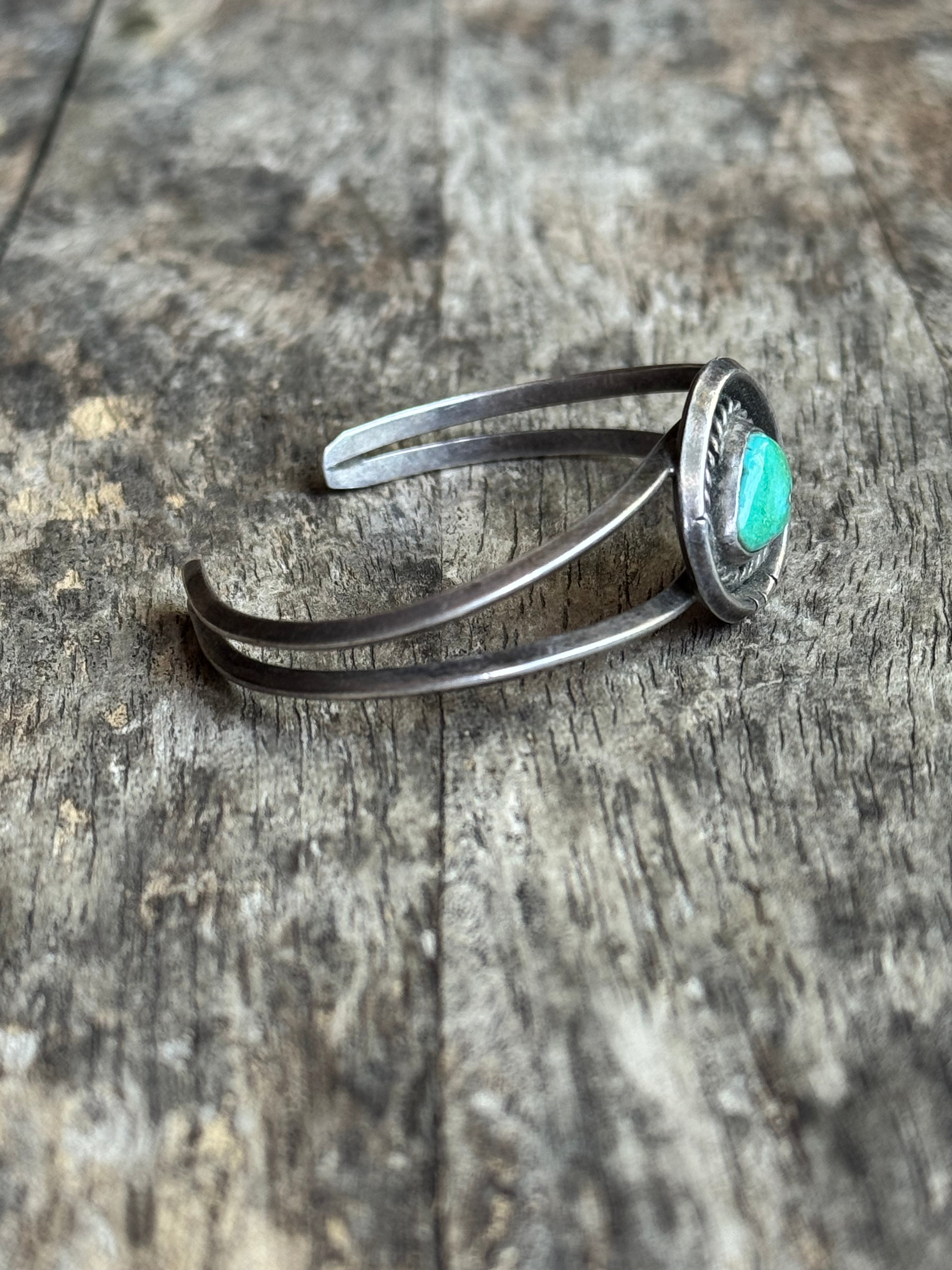 Vintage Sterling Silver Turquoise Triangle Wire Cuff