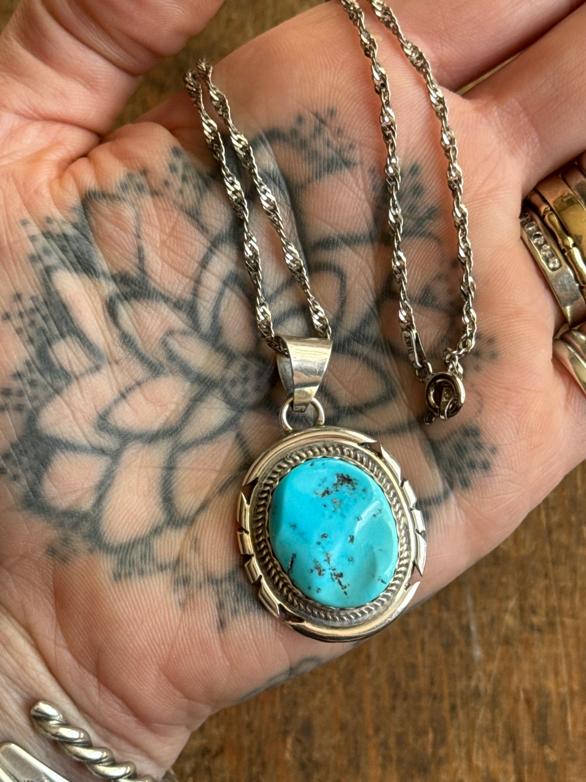 Vintage Sterling Silver Turquoise Sawcut Necklace