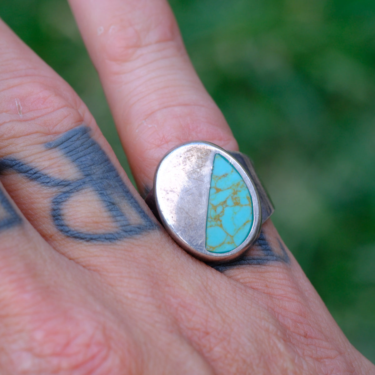 Vintage Sterling Turquoise Signet Ring 8