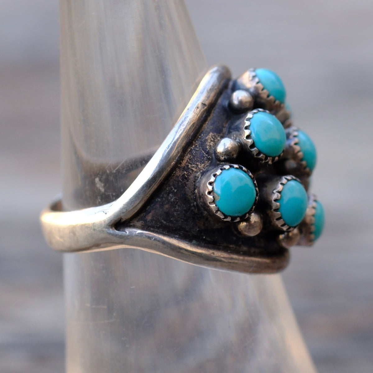 Vintage Sterling Turquoise Cluster Ring 6.5