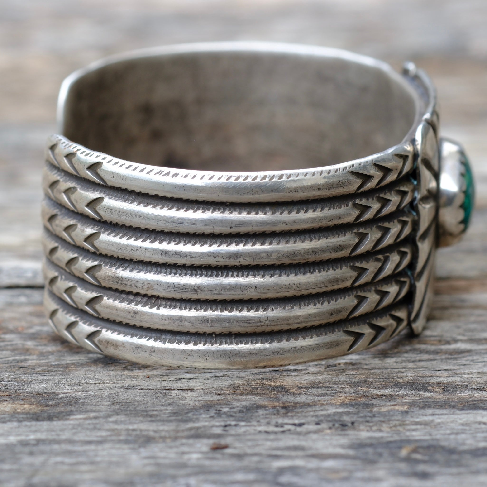 Heavy Sterling Silver Ingot Turquoise Cuff Bracelet