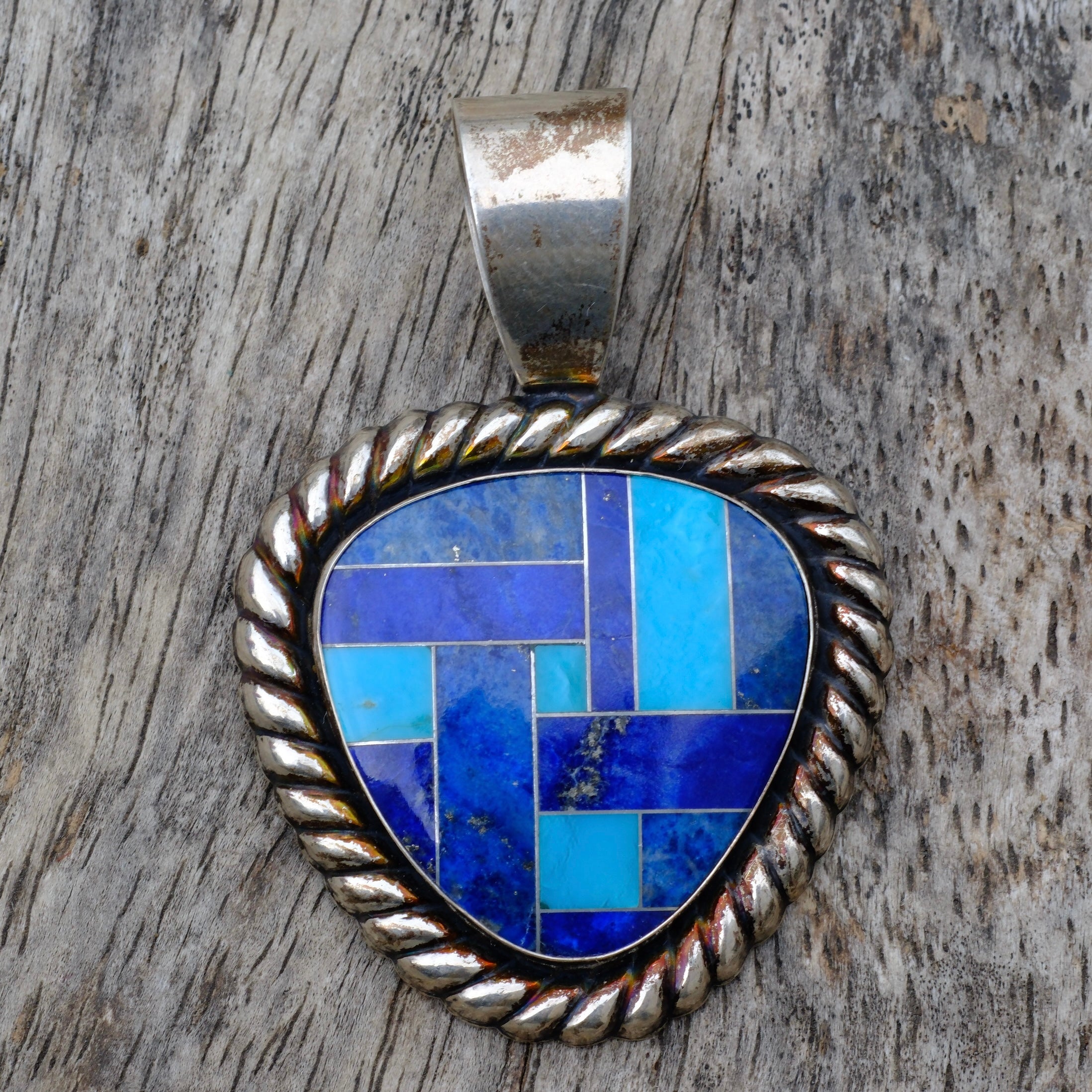 Vintage Sterling Multistone Inlay Pedant