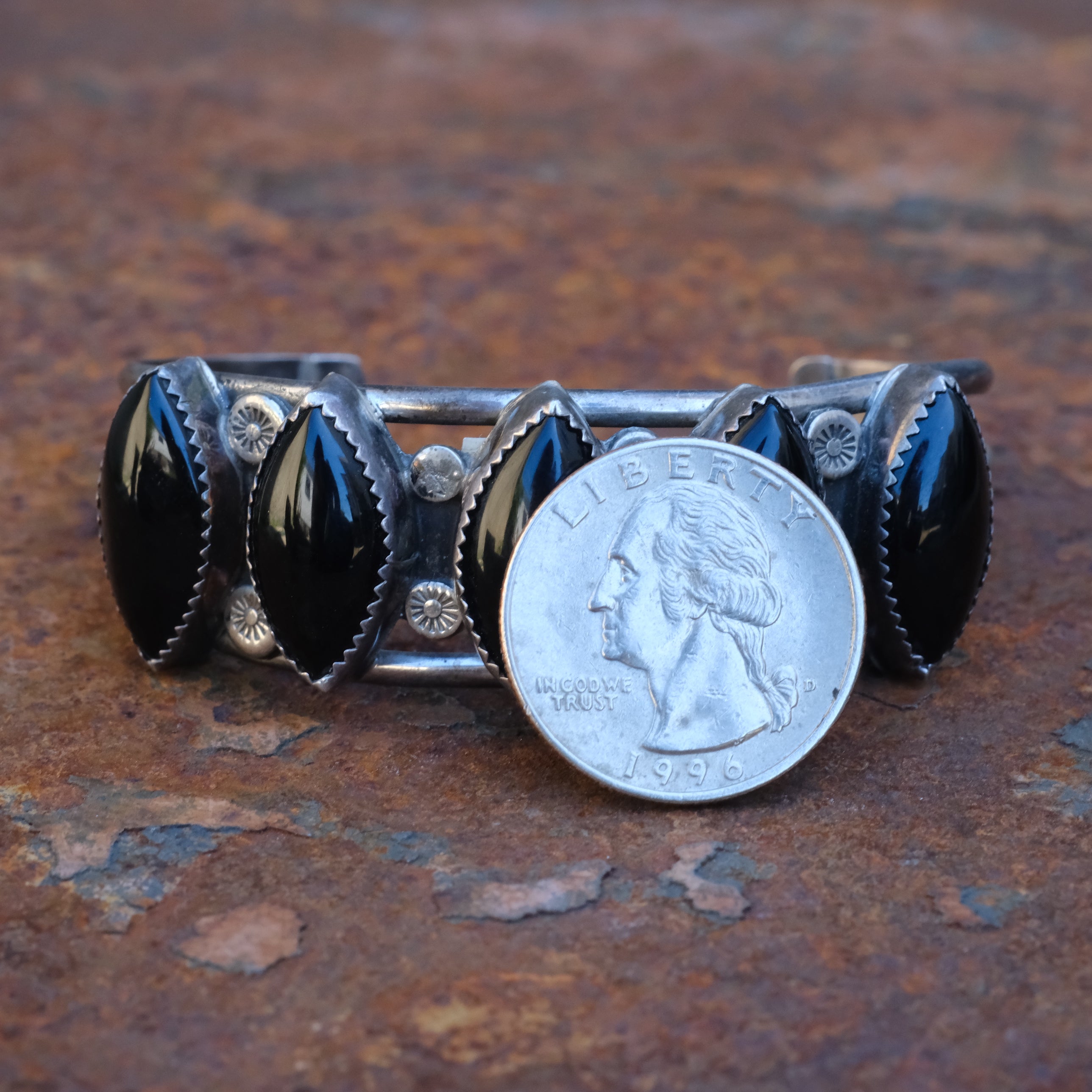 Vintage Sterling 5-Stone Onyx Cuff