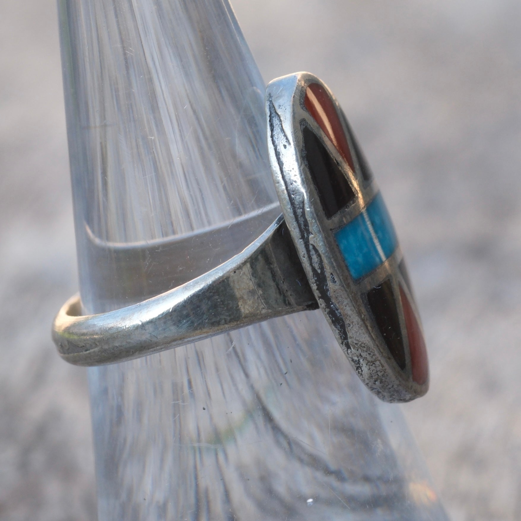 Vintage Sterling Multistone Inlay Ring 6.25
