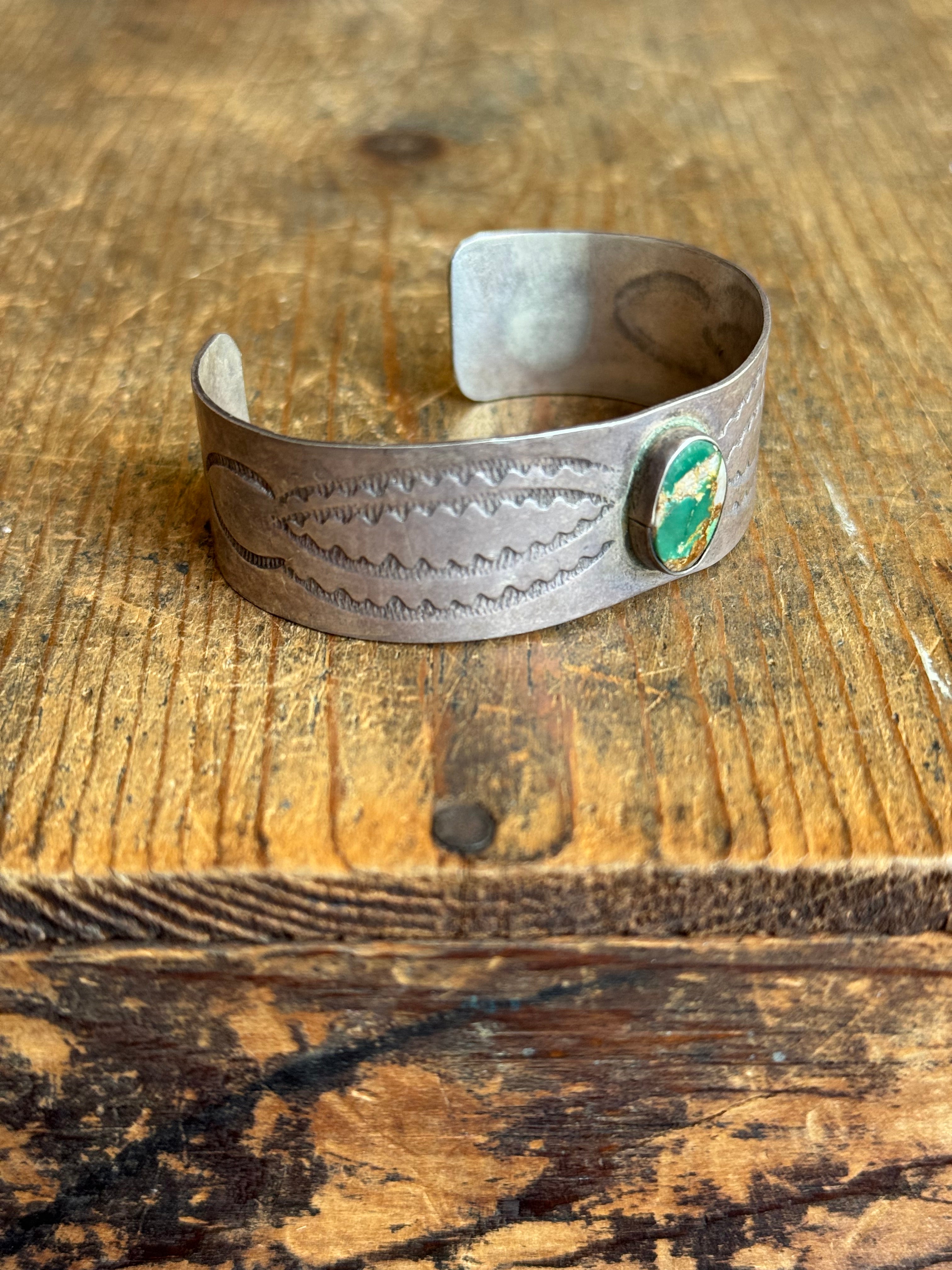 Vintage Sterling Silver Stamped Turquoise Cuff