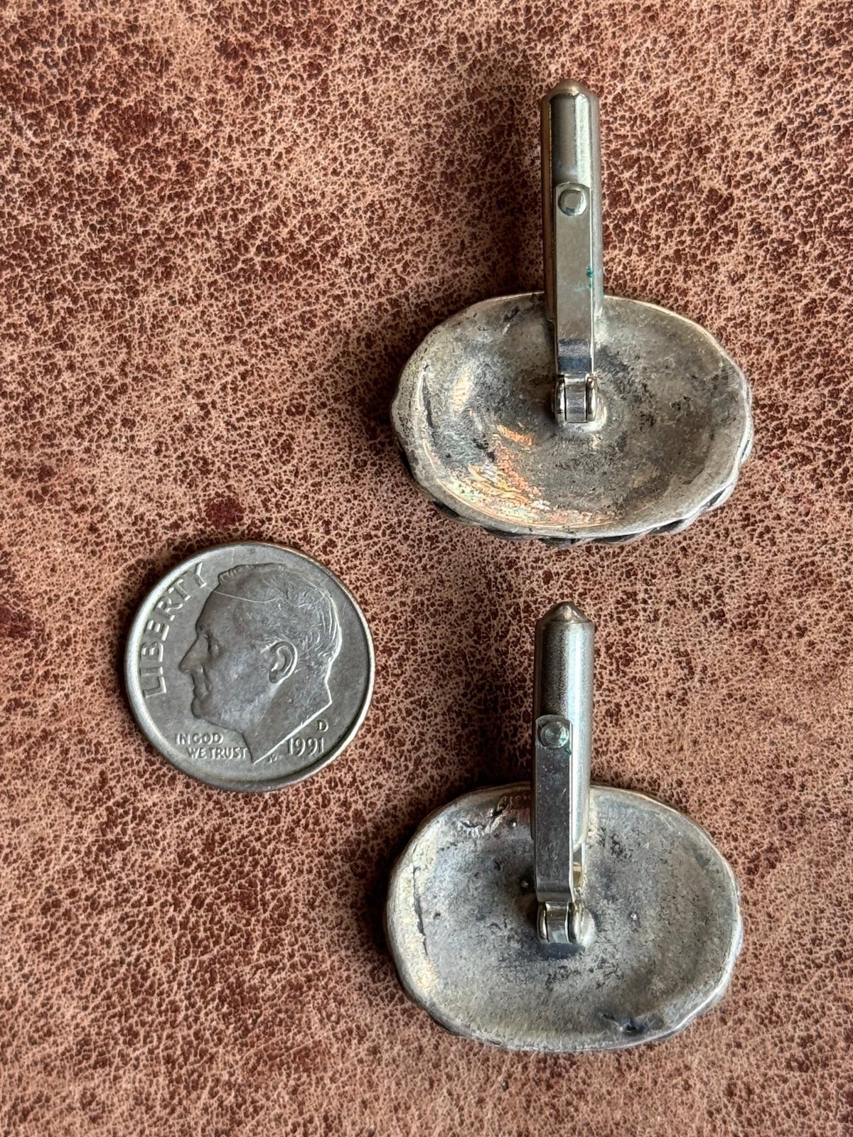 Vintage Sterling Silver Roped Turquoise Shadowbox Cufflinks