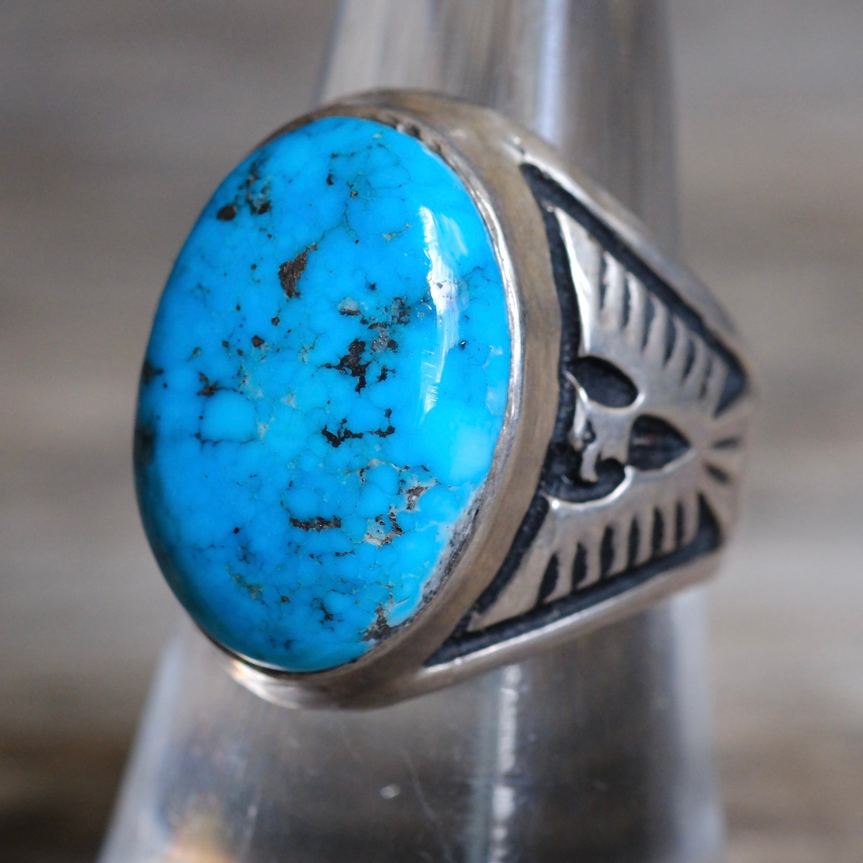 Vintage Sterling Bells Trading Post Turquoise Thunderbird Ring 8.5