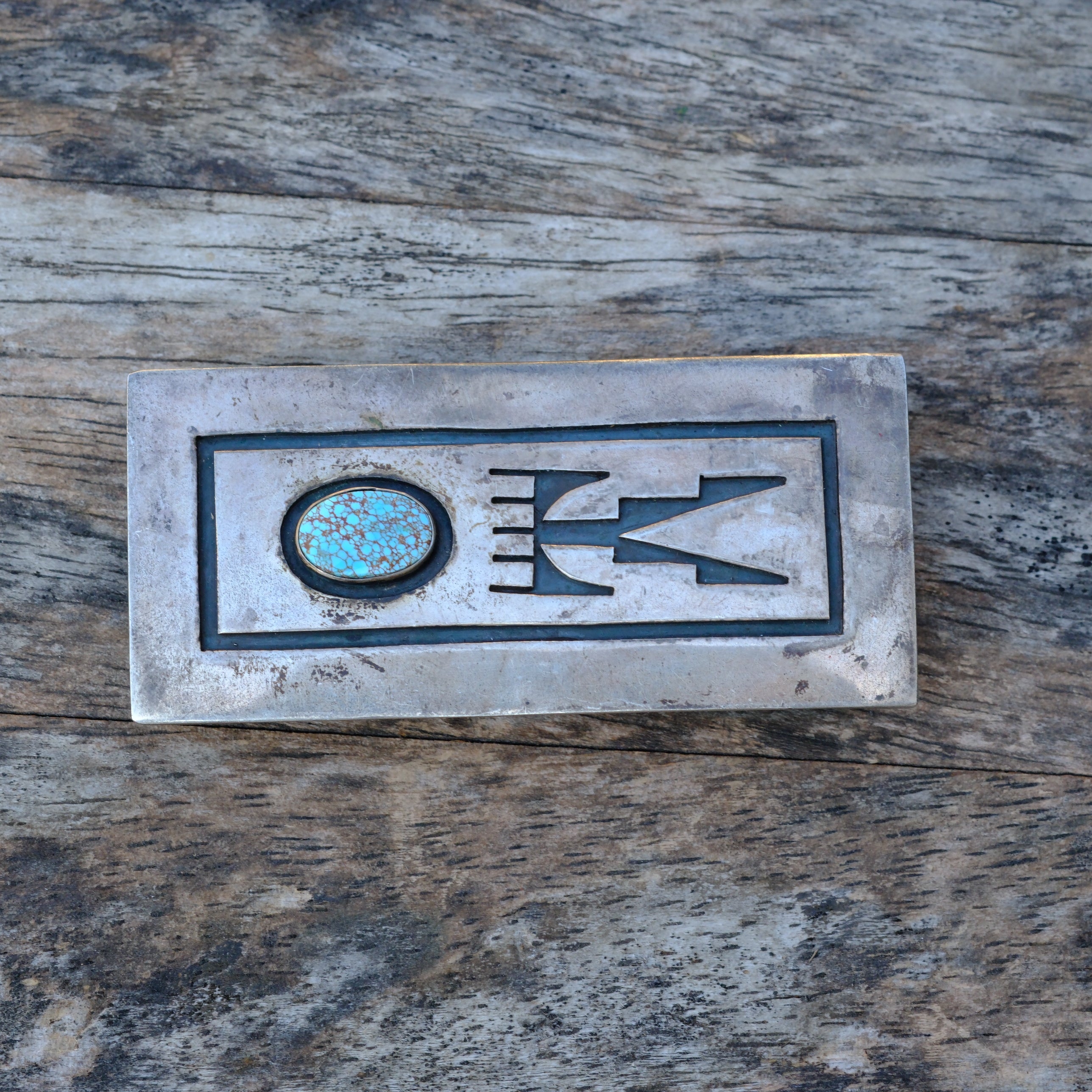 Vintage Sterling Turquoise Southwestern Belt Buckle