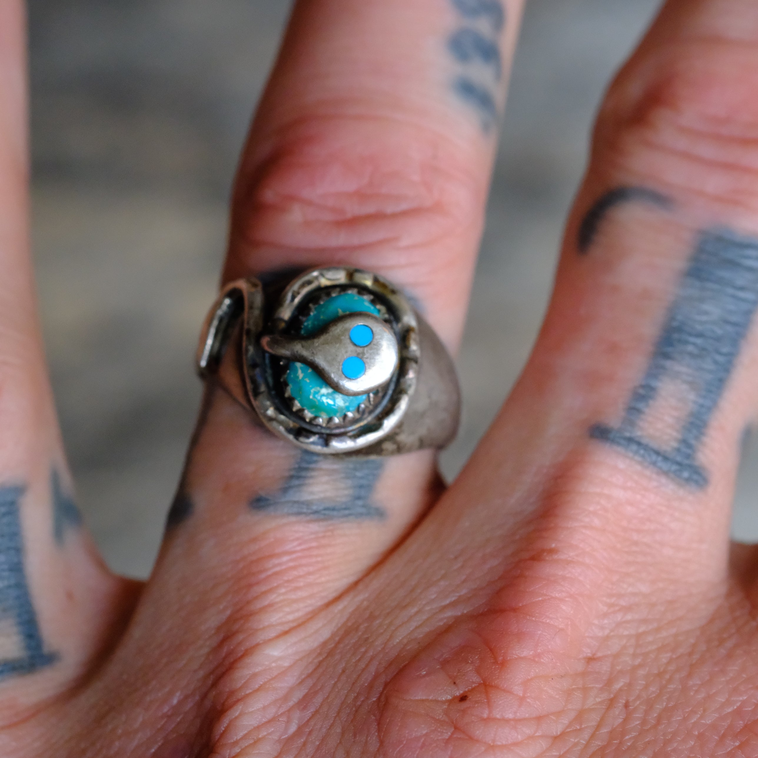Vintage Sterling Turquoise Snake Effie Ring 10