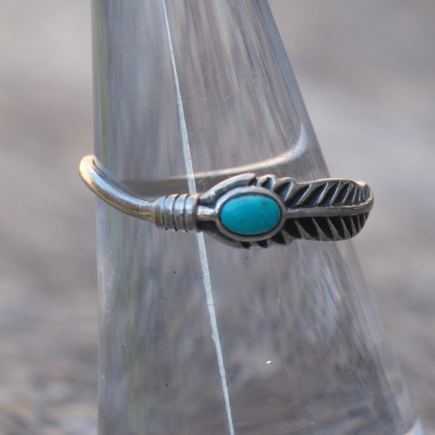 Vintage Sterling Turquoise Feather Ring 7.75