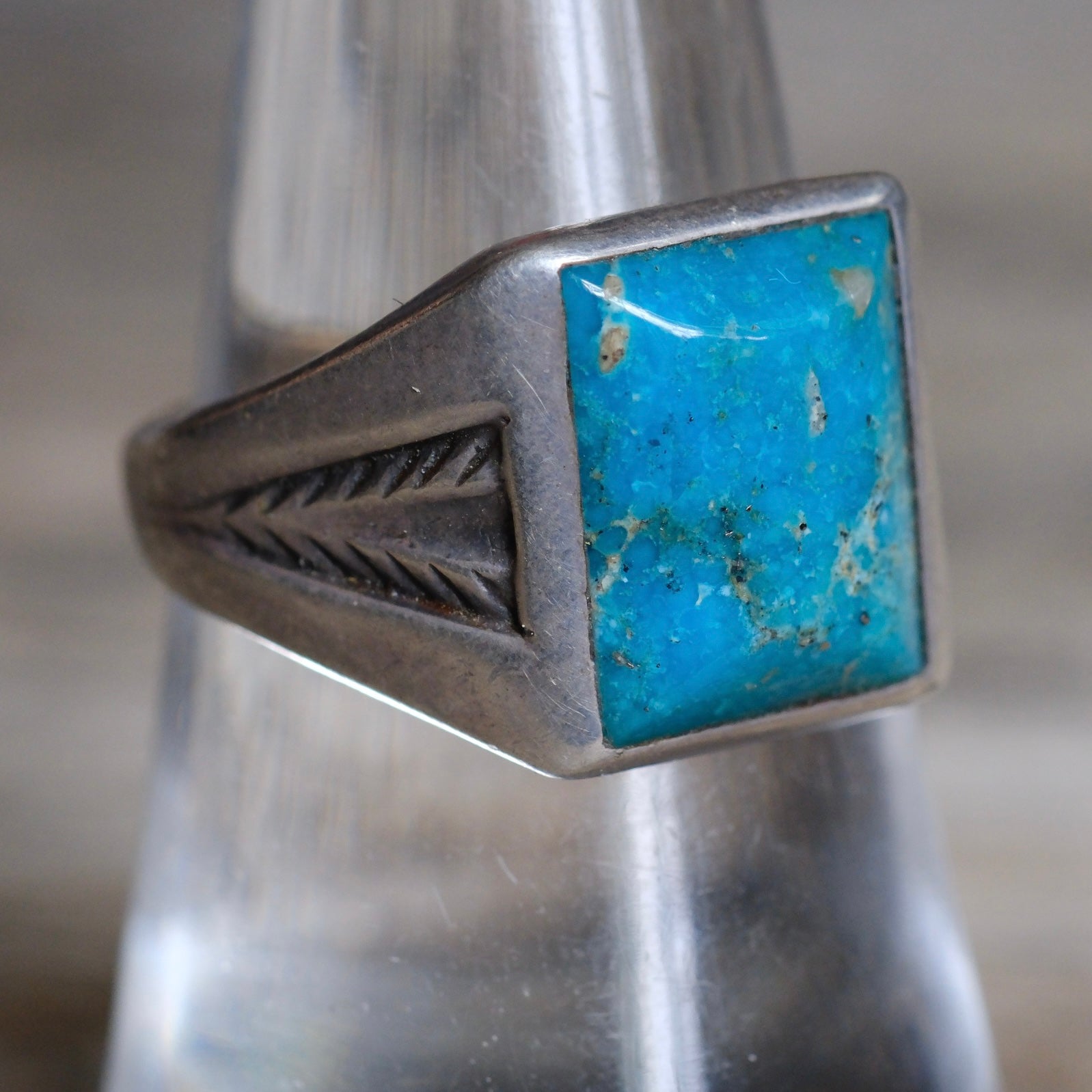 Vintage Sterling Turquoise Stamped Band Ring 7.75