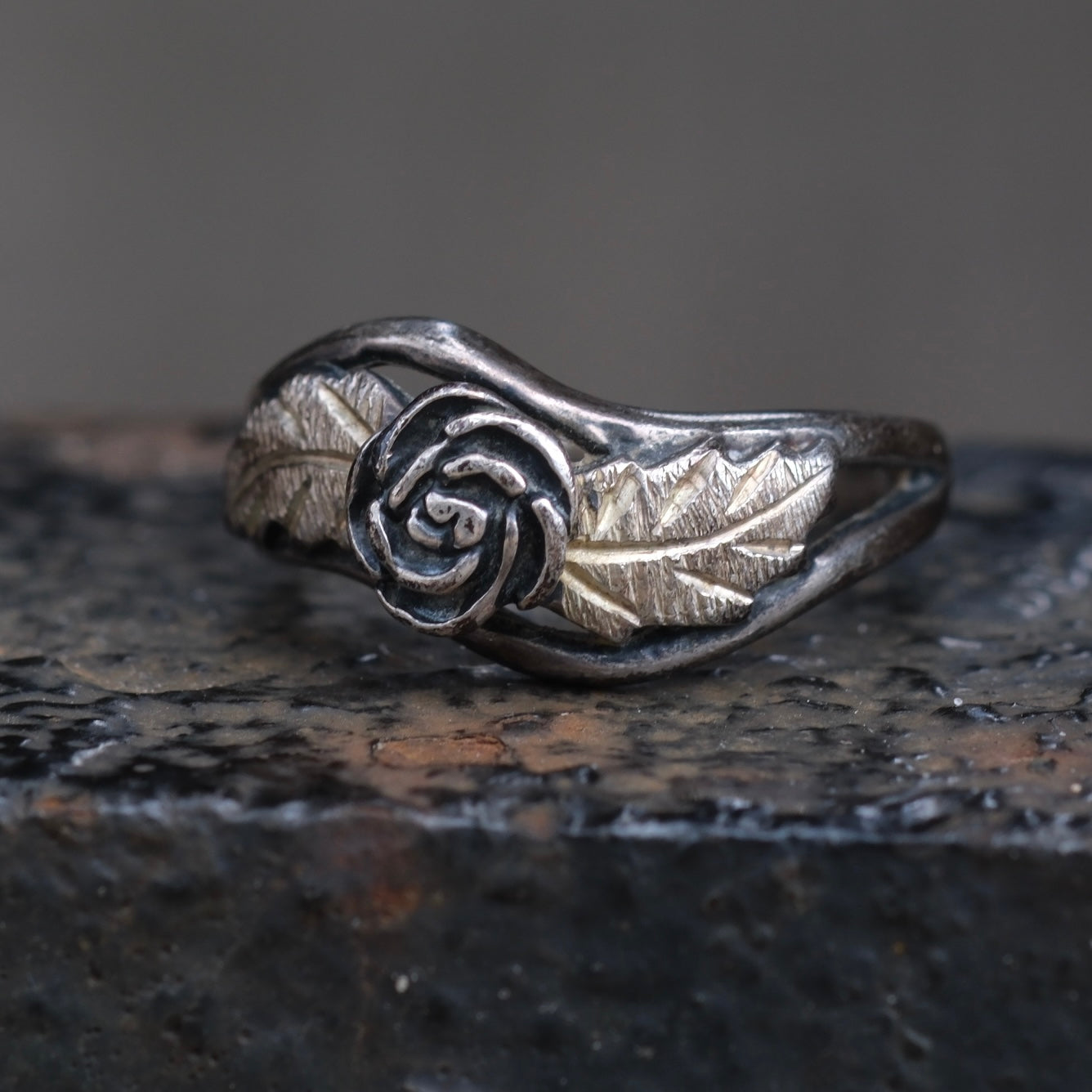 Vintage Sterling and Gold Rose Ring 4.5