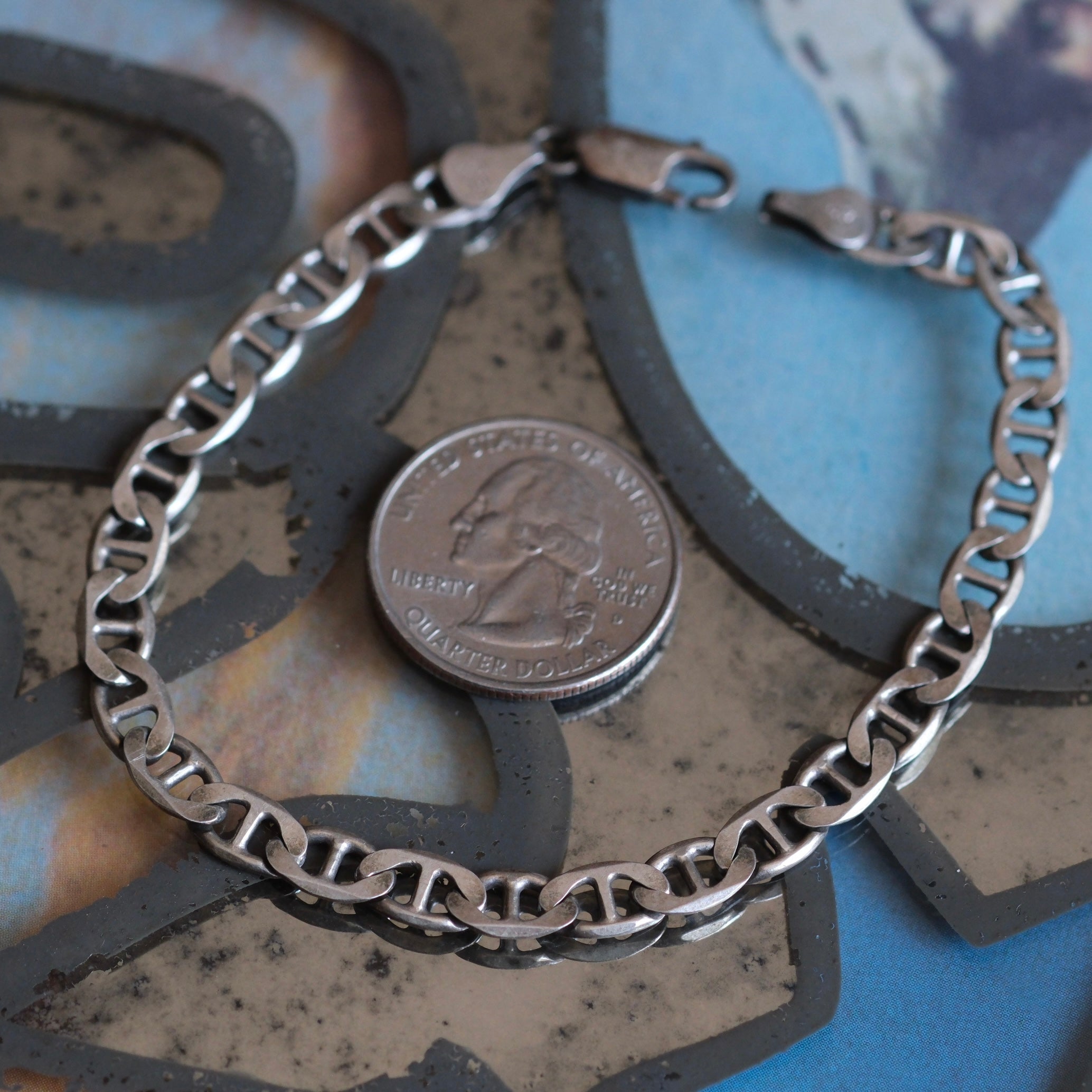 Vintage Sterling Anchor Chain Bracelet 8"