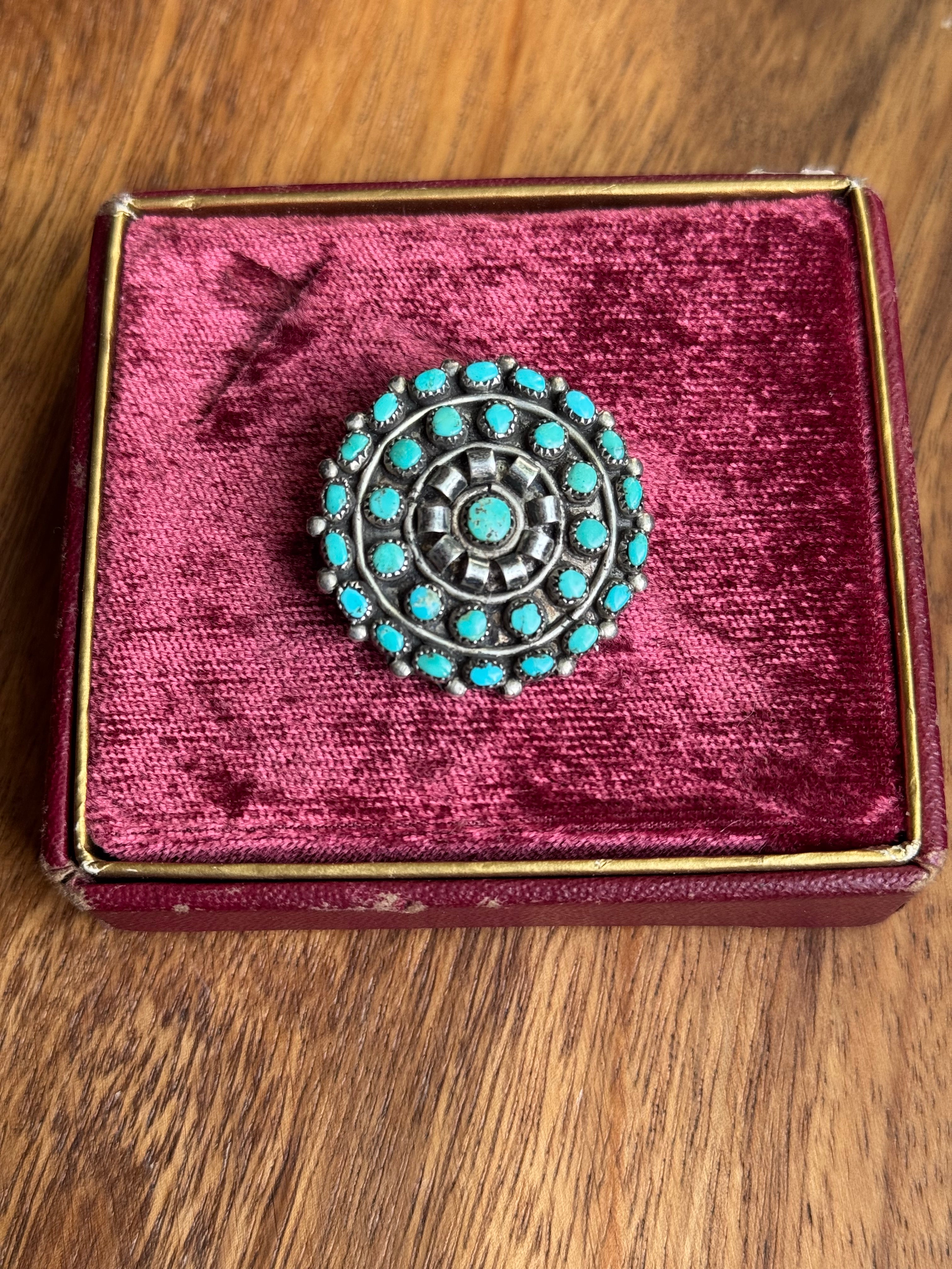 Vintage Sterling Silver Zuni Turquoise Cluster Pin