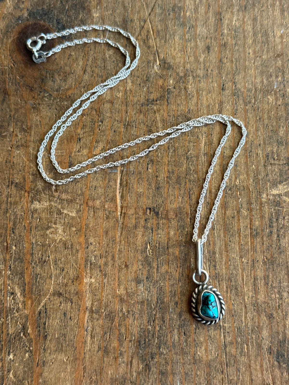 Vintage Sterling Silver Roped Turquoise Necklace